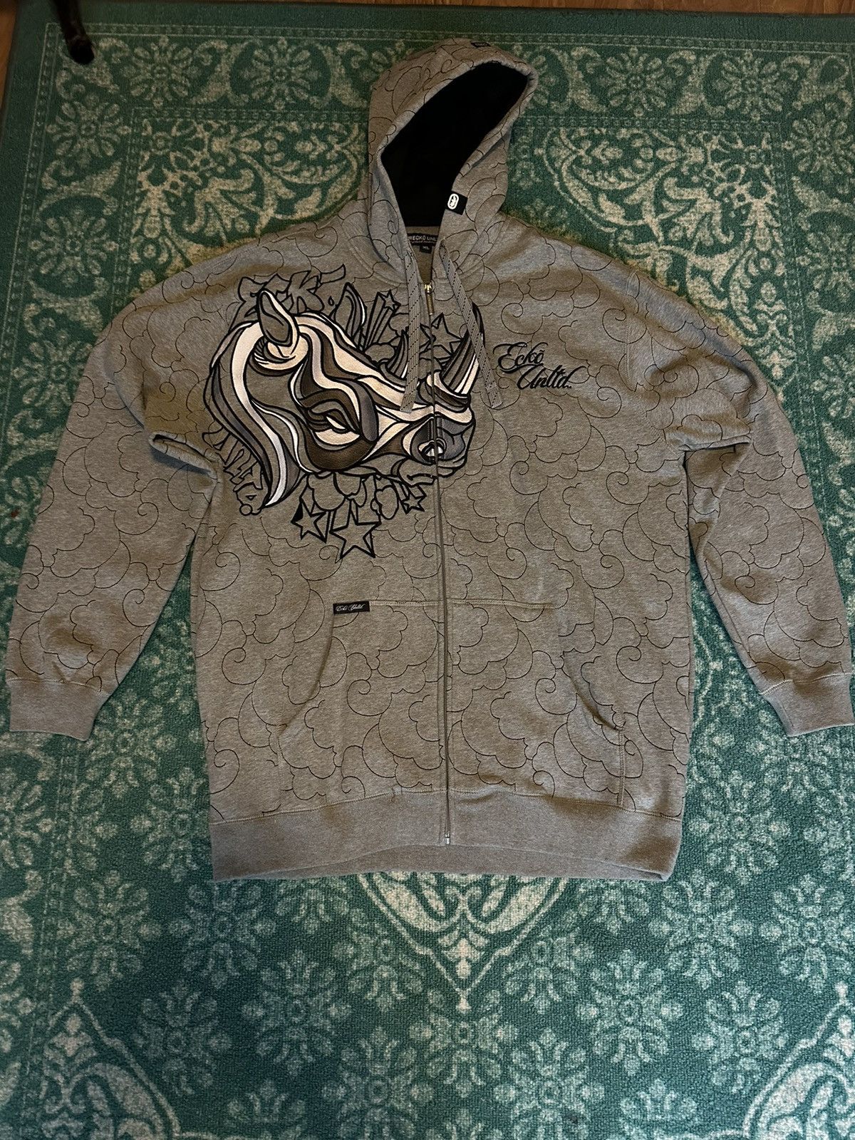 image of Mark Ecko Vintage Ecko Unltd. Aop Y2K Embroidered Huge Rhino Print in Grey, Men's (Size XL)