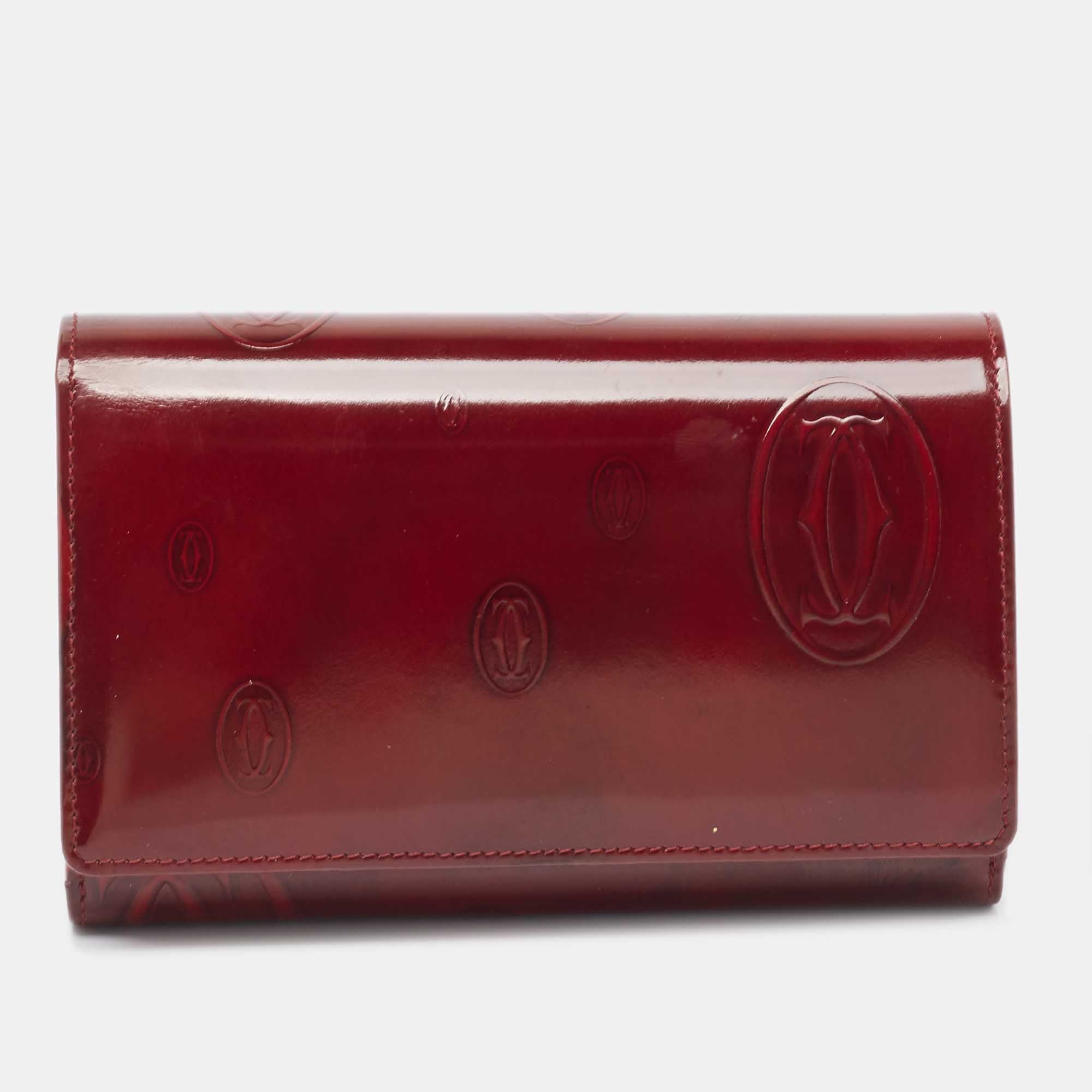 image of Cartier Burgundy Patent Leather Happy Birthday Continental Wallet in Red, Women's