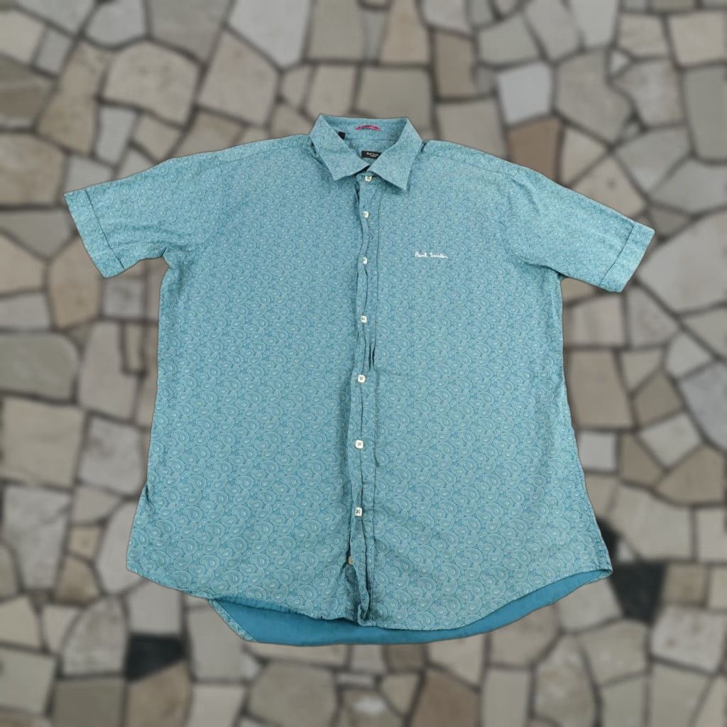 Paul Smith Paul Smith Shirt Mens XL Blue Teal Paisley Short Sleeve Button Up Size US XL / EU 56 / 4 - 1 Thumbnail