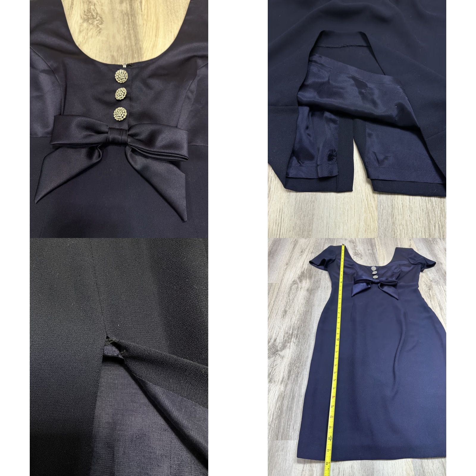 Vintage En Francais Blue Bodycon Dress Short Sleeve Bow Button Accent Lined Cocktail Sz 6 Womens Size M / US 6-8 / IT 42-44 - 8 Thumbnail