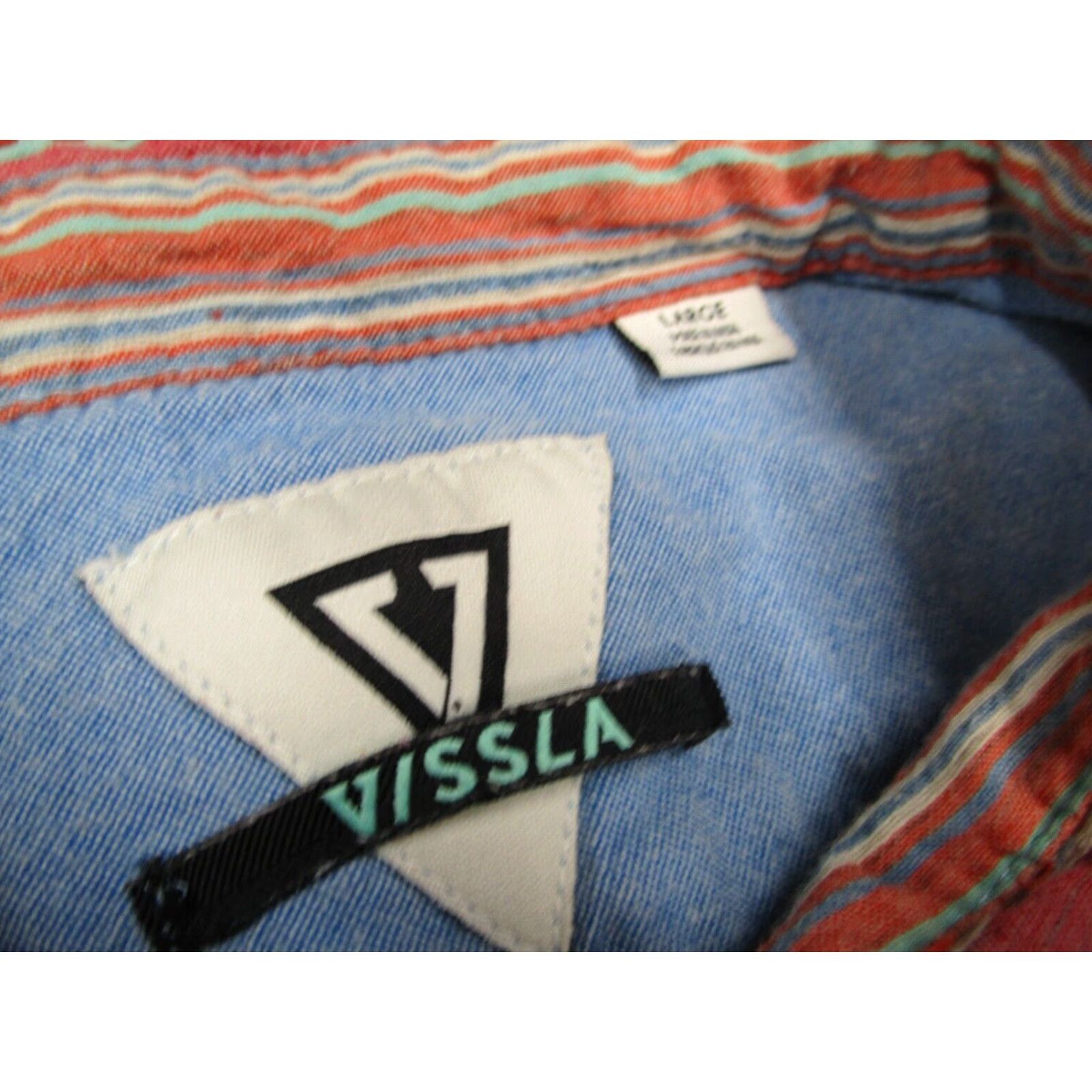 Vissla Vissla Mens Large Red Striped Short Sleeve Button Up Shirt Hawaiian Beach Cotton Size US L / EU 52-54 / 3 - 3 Thumbnail