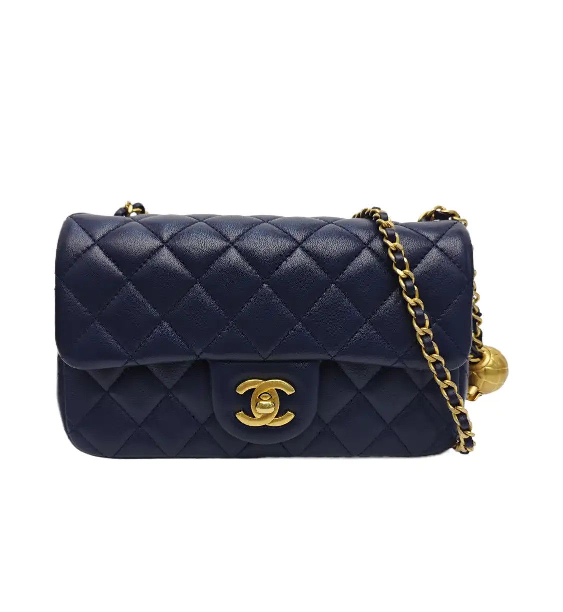 Chanel Classic Flap Mini Navy Blue Sheepskin Quilted Large Mini Shoulder Bag Cro, Women's