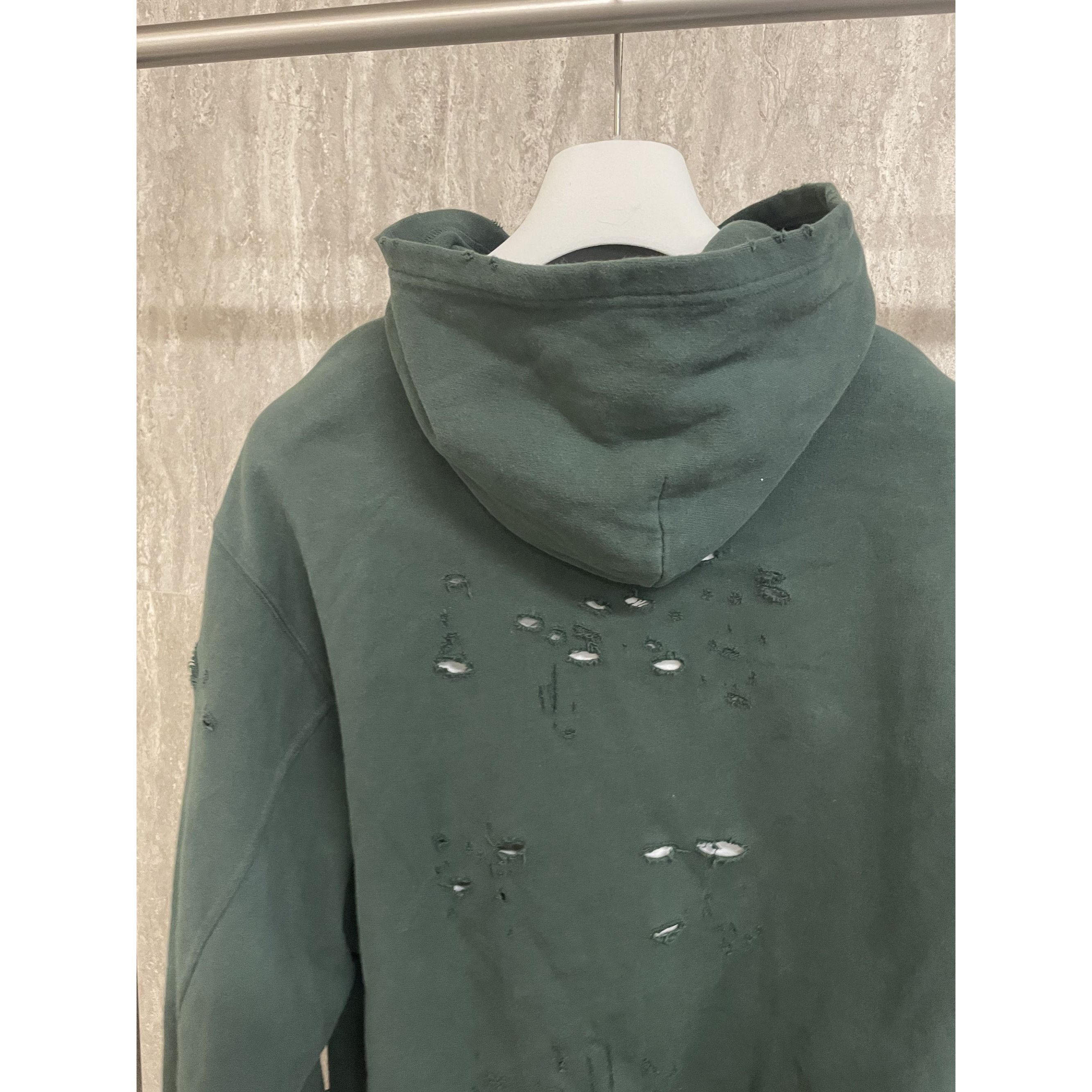 Balenciaga Balenciaga Distressed Green Hoodie With Front Logo Design Size XXS / US 00 / IT 34 - 3 Thumbnail