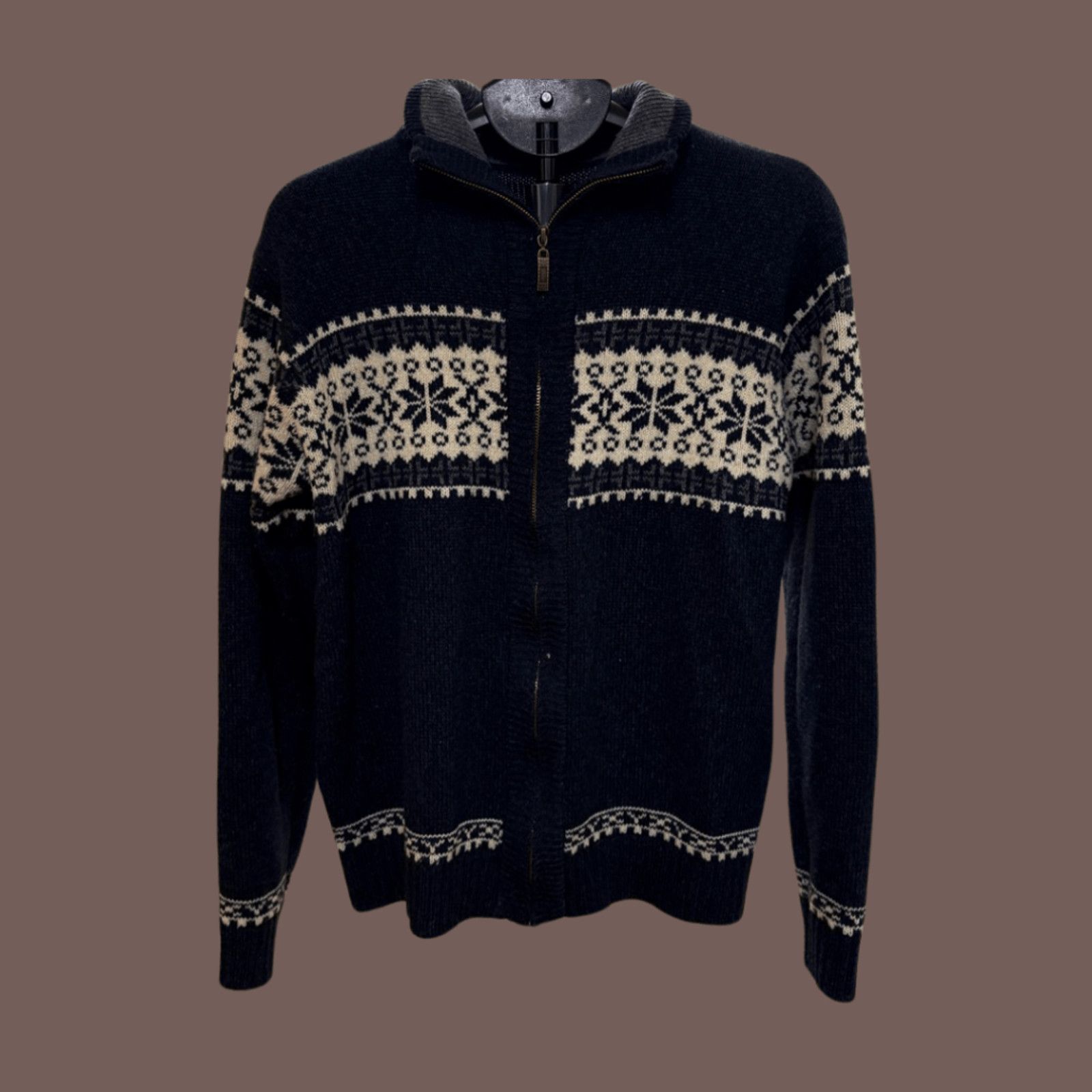 Vintage VTG Zip Sweater | Nordic Fair Isle Navy | Y2K Layering Piece Size US M / EU 48-50 / 2 - 1 Thumbnail