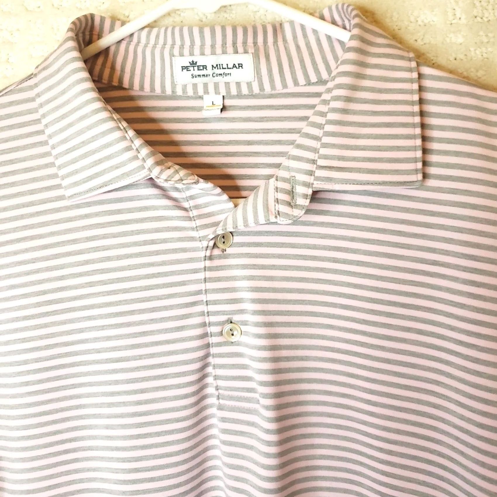 Peter Millar Peter Millar Summer Comfort Striped Golf Polo Shirt Mens Size L Pink Gray Golf Polo Shirt Mens Large Pink Gray Size US L / EU 52-54 / 3 - 4 Thumbnail