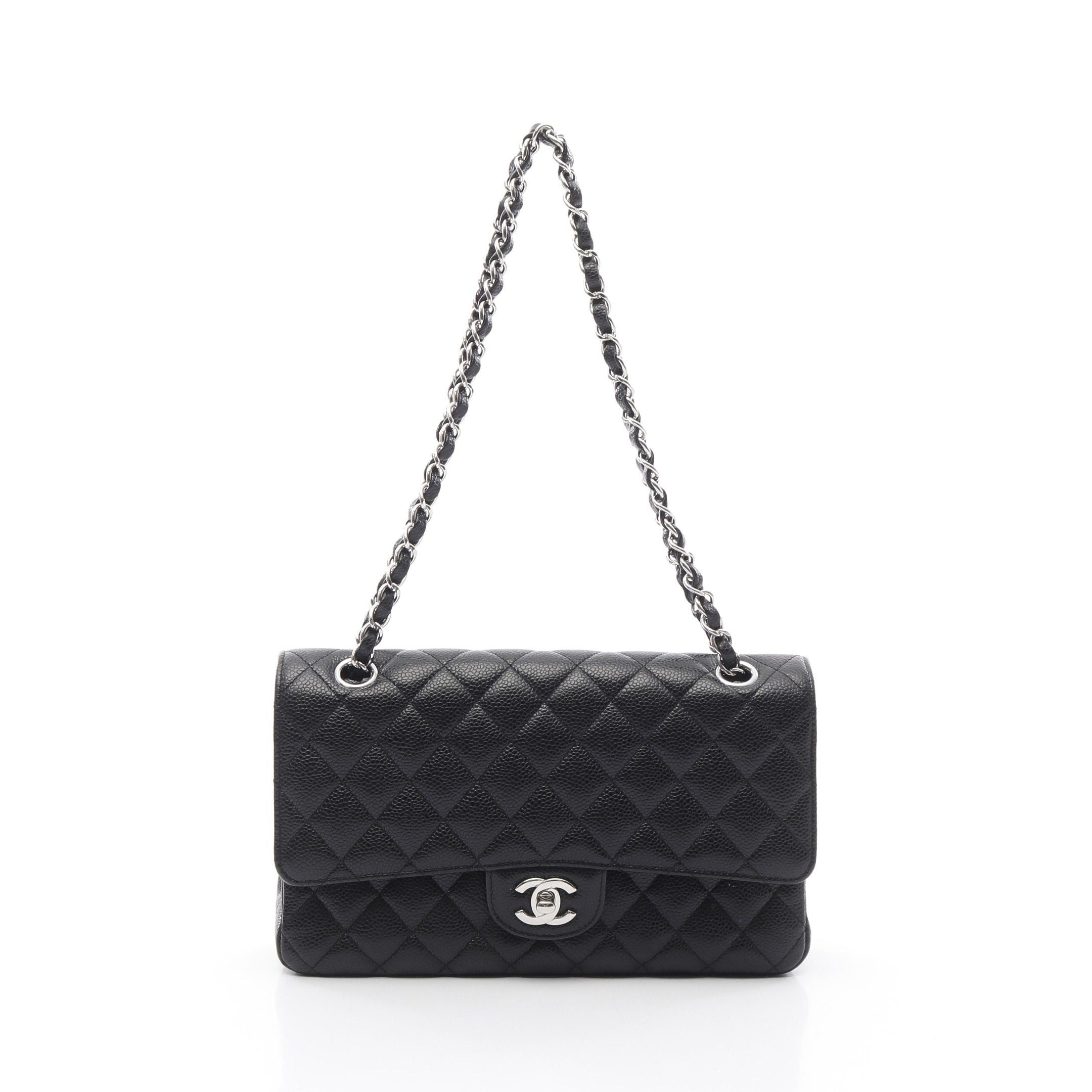 Chanel Chanel Matelasse Double Flap Chain Shoulder Bag Caviar Skin Black Silver Hardware Size ONE SIZE - 1 Thumbnail