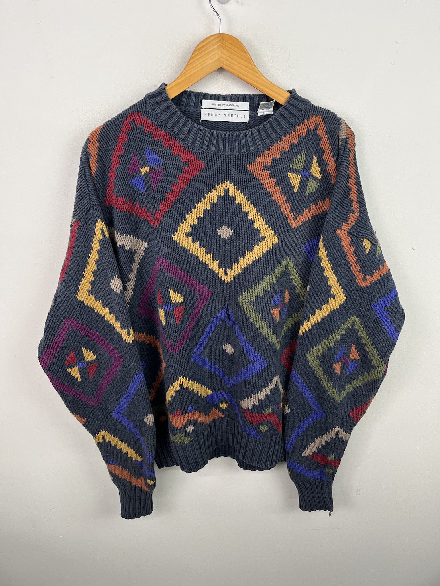Vintage Vintage 90s Knit Sweater Diamonds Heavy Henry Grethel Sweater Size M Size US M / EU 48-50 / 2 - 1 Thumbnail