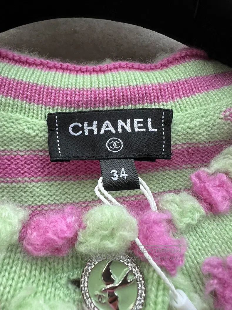 Chanel Chanel 25s pink-green striped cardigan coat Size XXS / US 00 / IT 34 - 7 Thumbnail