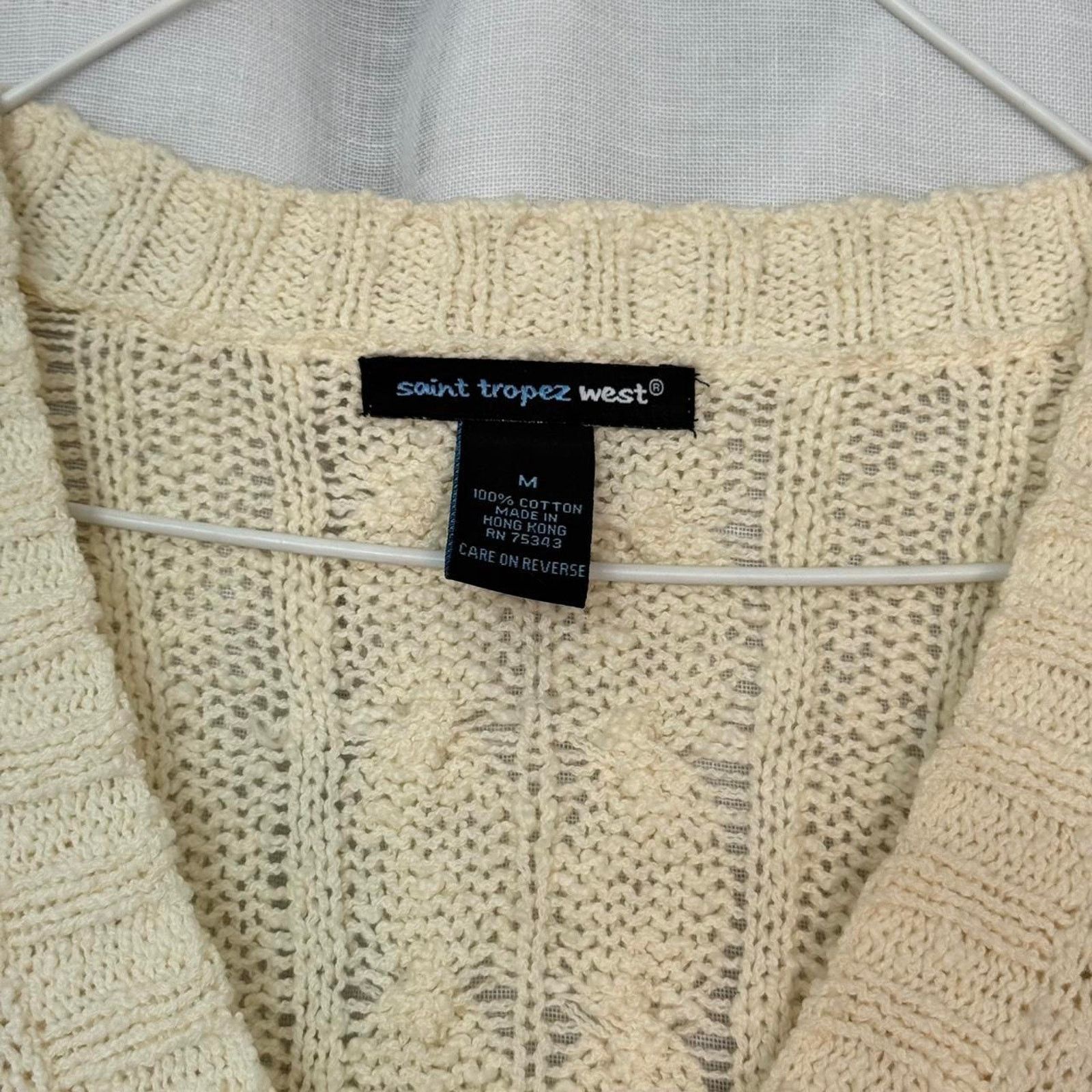 Vintage ✿ y2k cable knit short sleeve cardigan saint tropez west ✿ Size M / US 6-8 / IT 42-44 - 5 Thumbnail