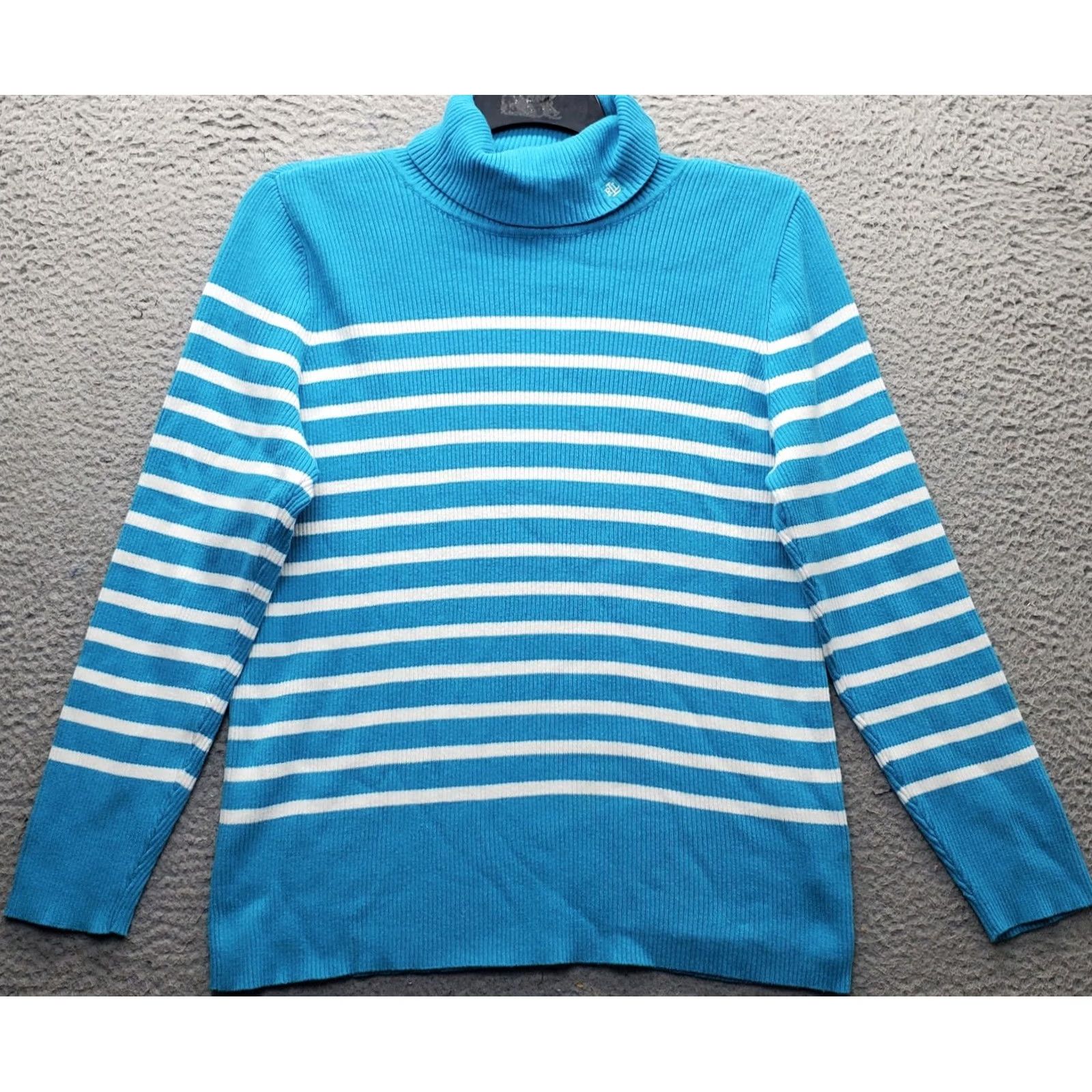 Ralph Lauren Lauren Ralph Lauren Sweater Womens 1X Multi Striped Cotton Logo Rib Turtleneck Size XL / US 12-14 / IT 48-50 - 2 Thumbnail