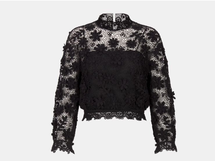 o1w1db10425 321B07X Crochet Top in Black