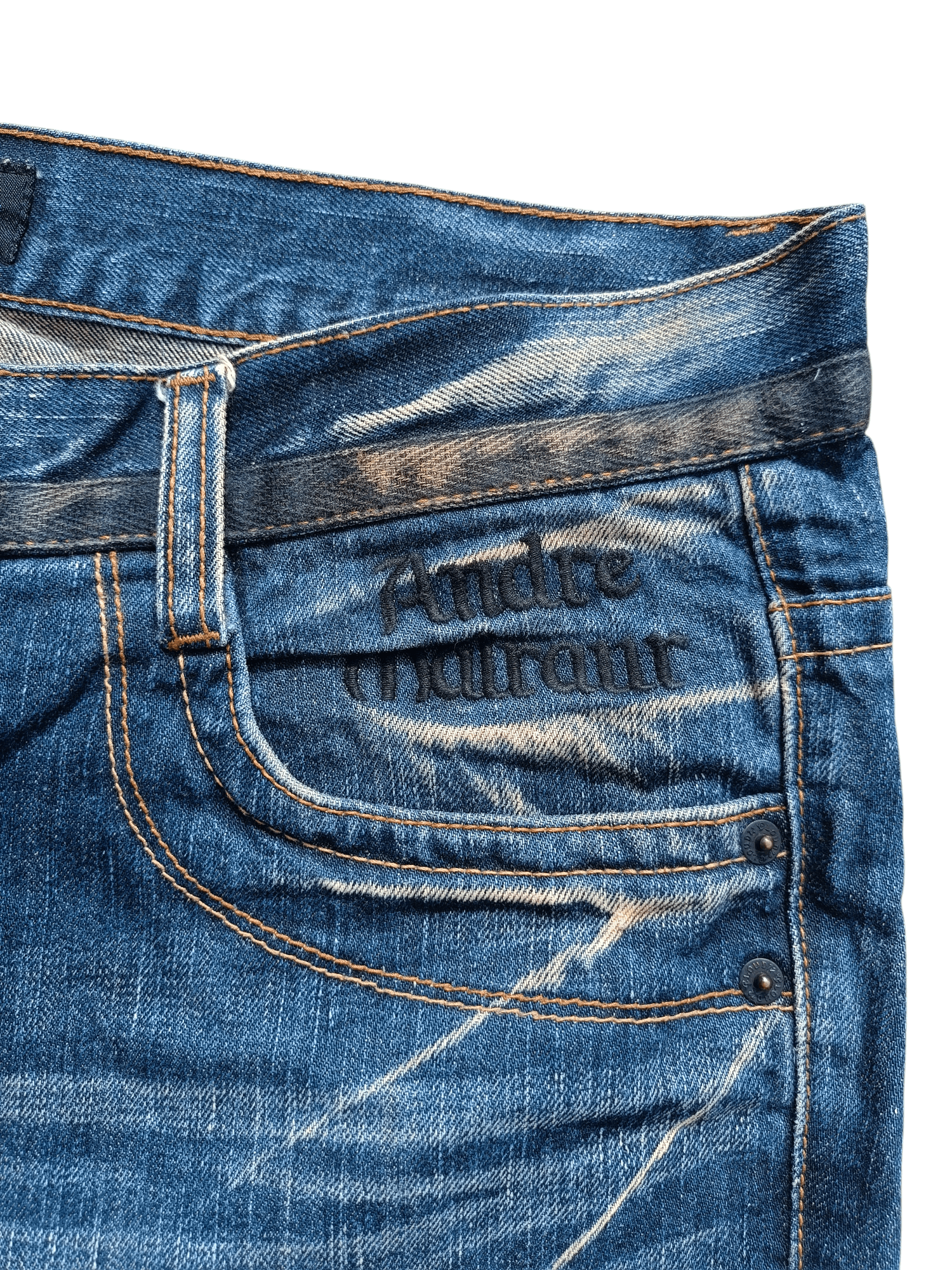 Designer RARE Andre Malraur Distressed Skull + Embroidery Angel Denim Size US 36 / EU 52 - 12 Thumbnail