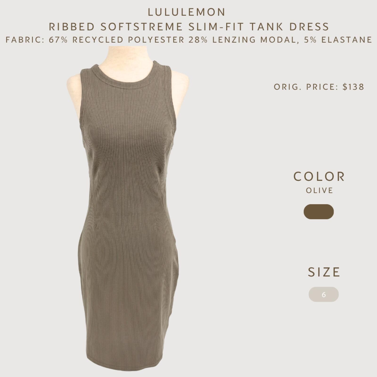 Lululemon Lululemon Softstreme Ribbed Tank Dress Slim Fit Olive 6 Size M / US 6-8 / IT 42-44 - 2 Thumbnail