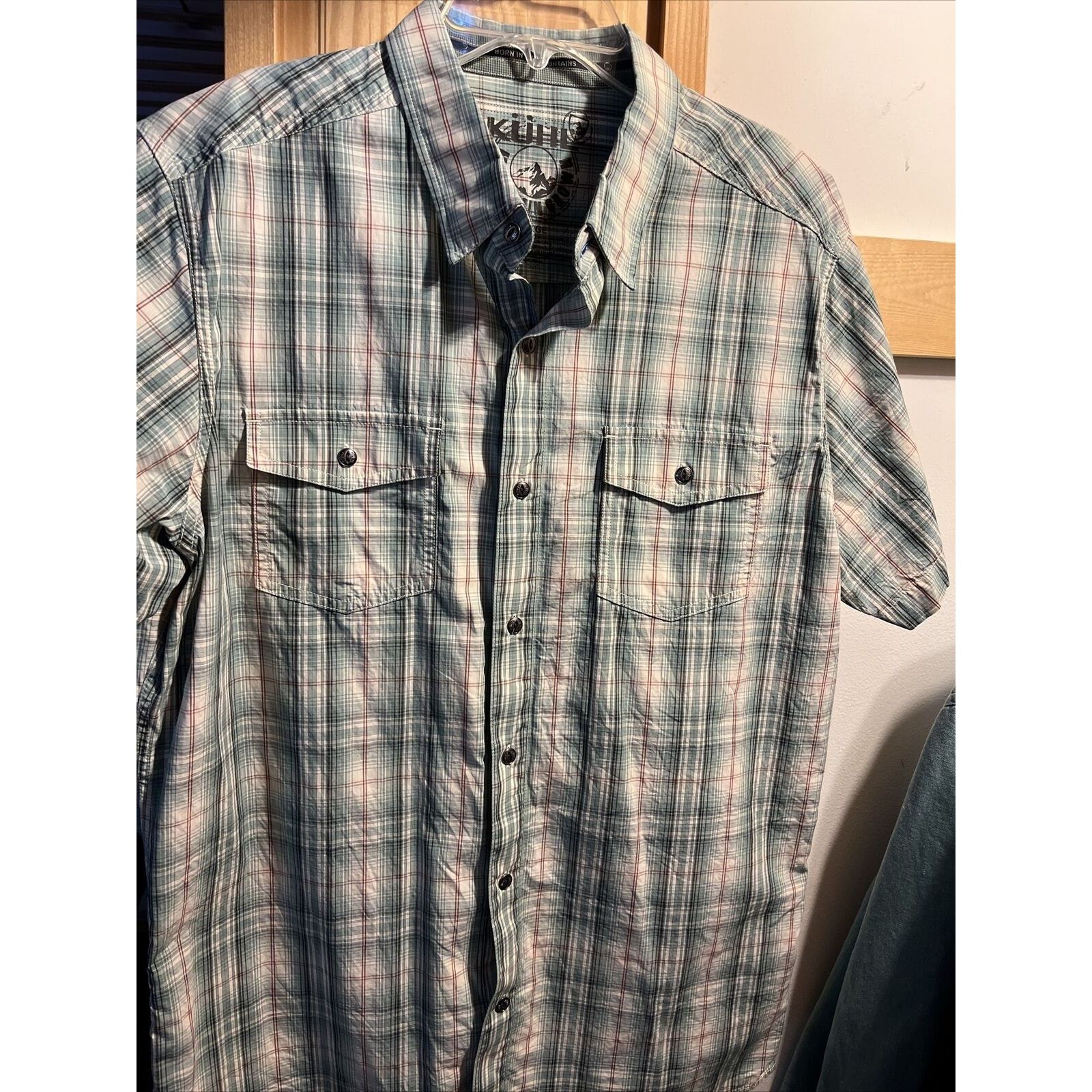 Kuhl Kuhl Men's L Blue Check SS Button Pocket Cotton Linen Shirt Size US L / EU 52-54 / 3 - 6 Thumbnail