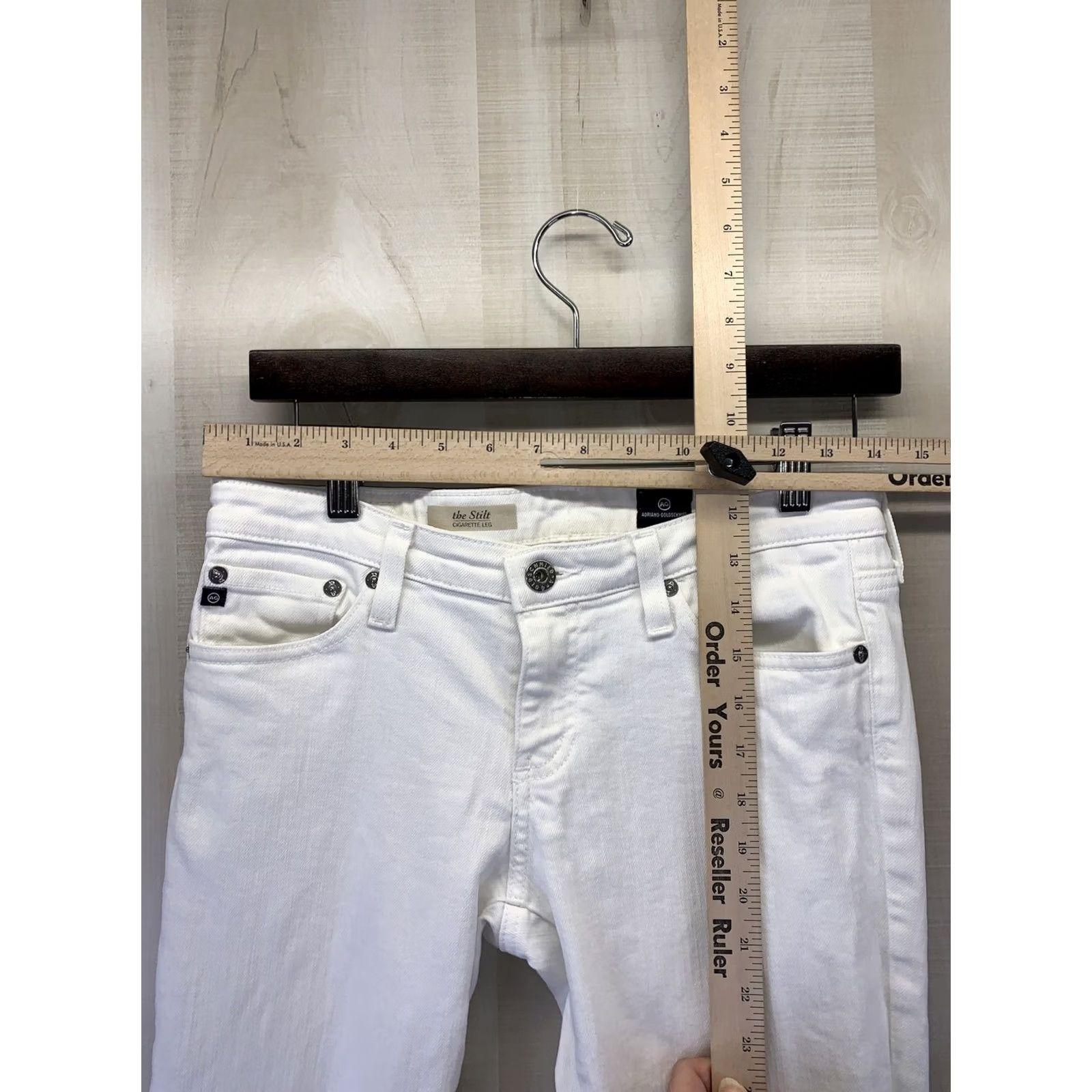 Denime AG Adriano Goldschmied The Stilt Cigarette Leg Jeans Womens 28 White Stretch Denim Regular Size 28" / US 6 / IT 42 - 2 Thumbnail