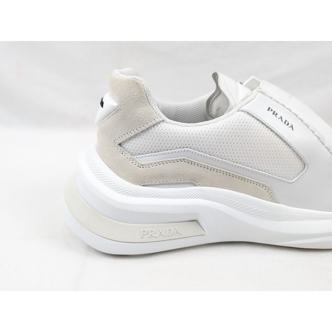 Prada o1rshd1 Brushed Leather Sneakers Bike Fabric Suede in White Size US 11 / EU 44 - 4 Thumbnail