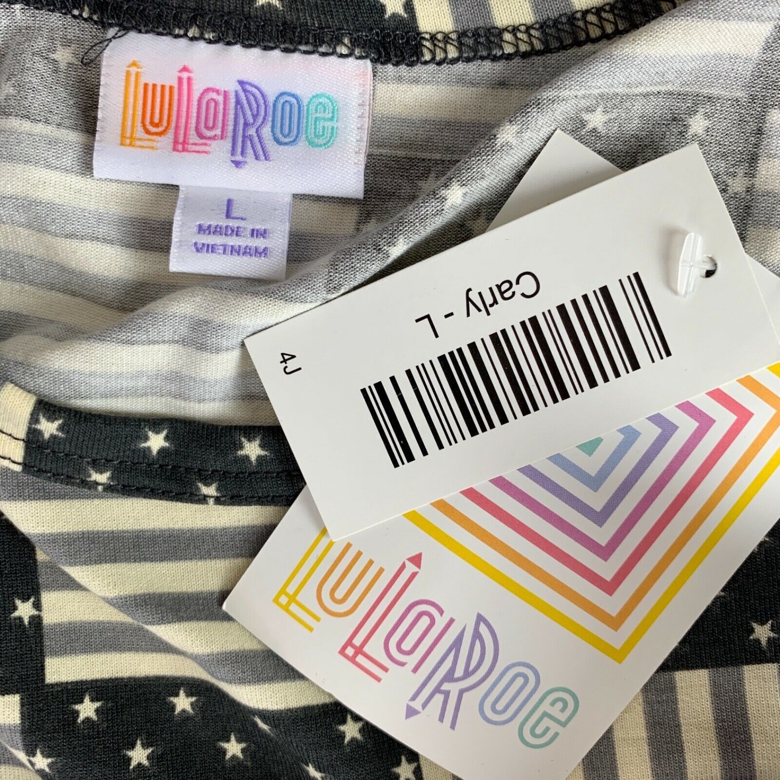 Other LuLaRoe Carly Dress Americana Monochrome Stars and Stripes Size L / US 10 / IT 46 - 3 Thumbnail
