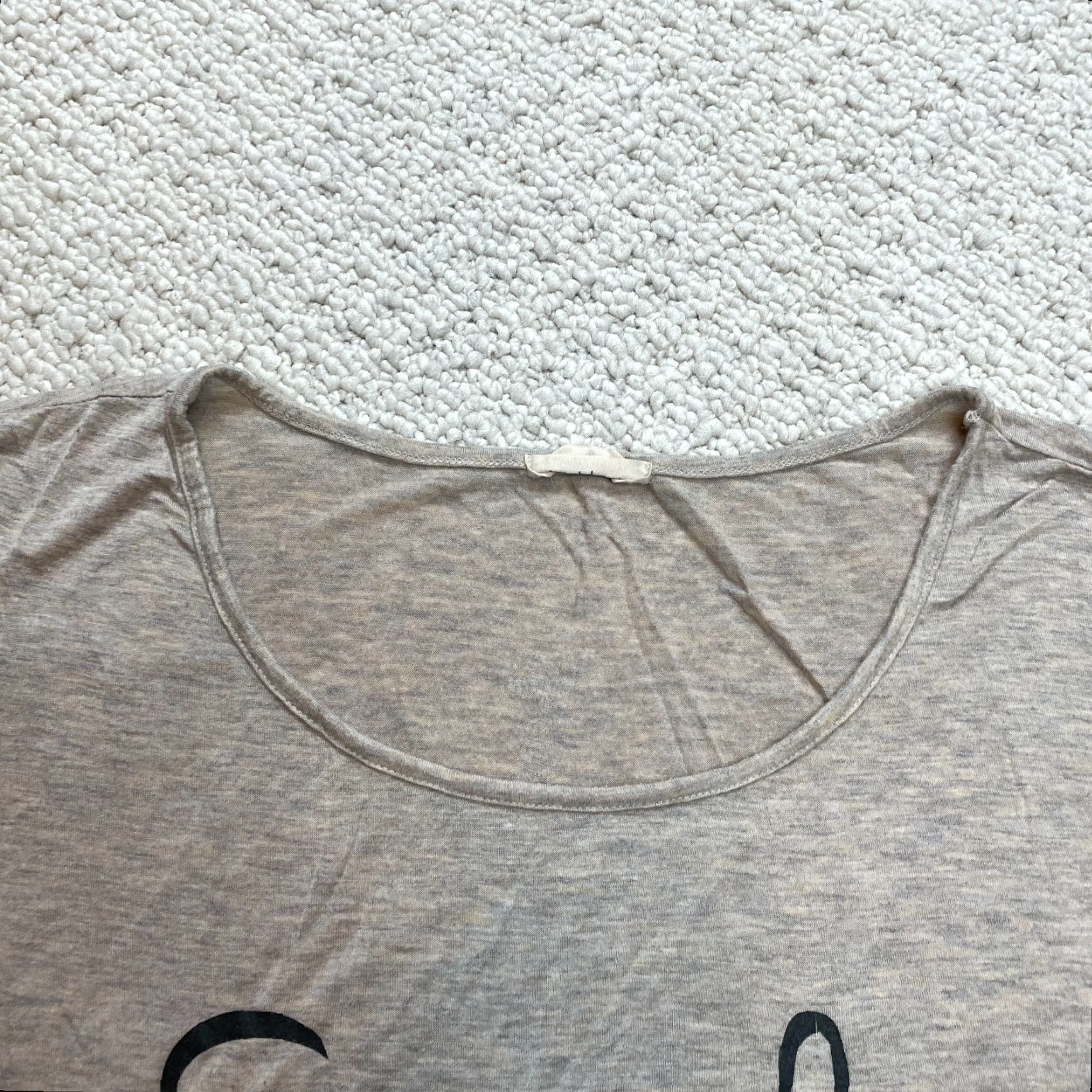 Vintage French Pastry Shirt Cap Sleeve Knot Hem Smile Logo Rayon Womens Plus 2X Beige Size XXL / US 16-18 / IT 52-54 - 4 Thumbnail