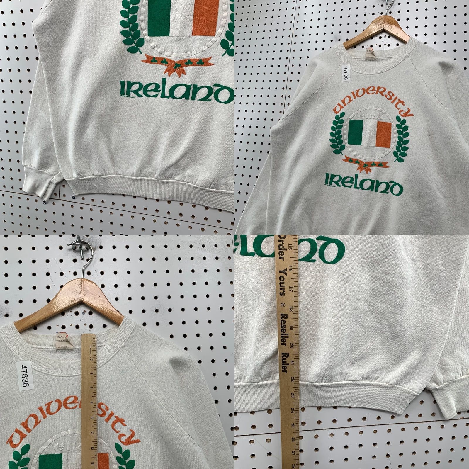 Fruit Of The Loom VINTAGE Fruit of the Loom Sweatshirt Mens XL White 80s USA University Ireland Fleece Cotton Crew Neck Pullover Sweater Size US XL / EU 56 / 4 - 8 Thumbnail