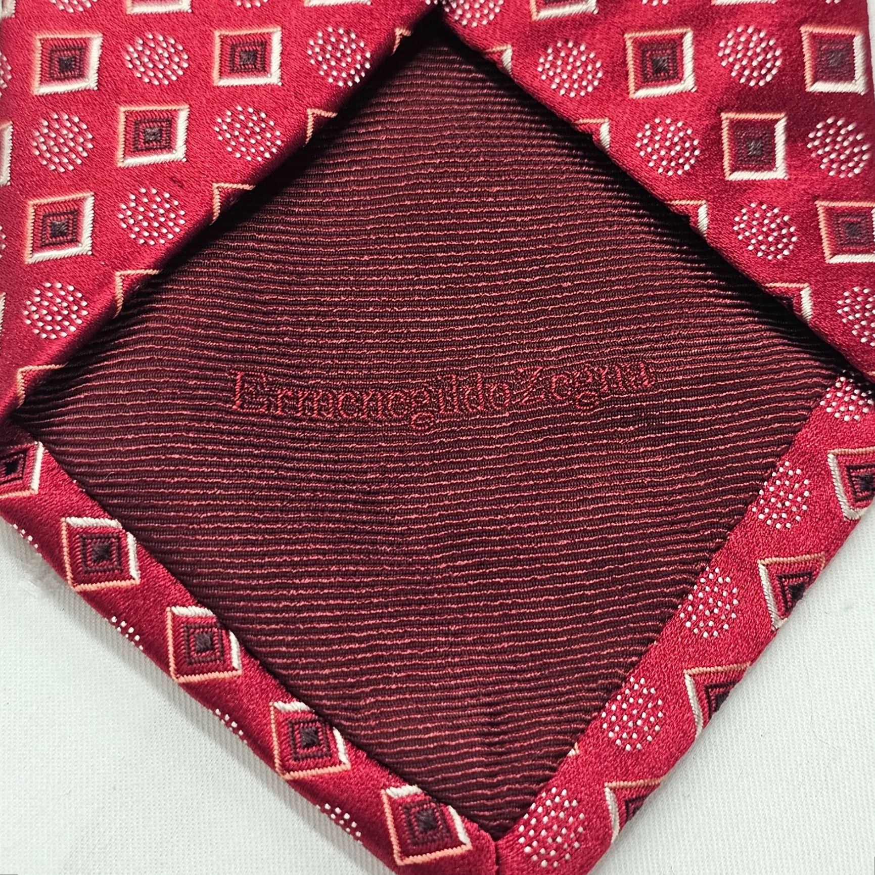 Ermenegildo Zegna ERmenegildo Zegna Necktie Men's 100% Silk Red Geometric Luxury ITALY Classic Length 59 3/4" Width 3 1/2" MENS Tie Bold Sharp Size ONE SIZE - 4 Thumbnail
