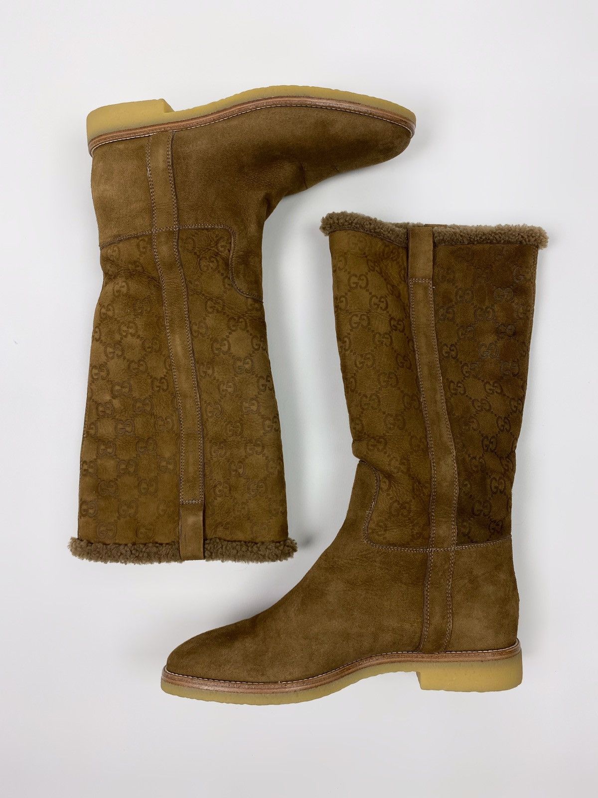 Gucci Gucci Guccissima GG Brown Suede Knee High Fur Lined Boots Size US 7 / IT 37 - 4 Thumbnail