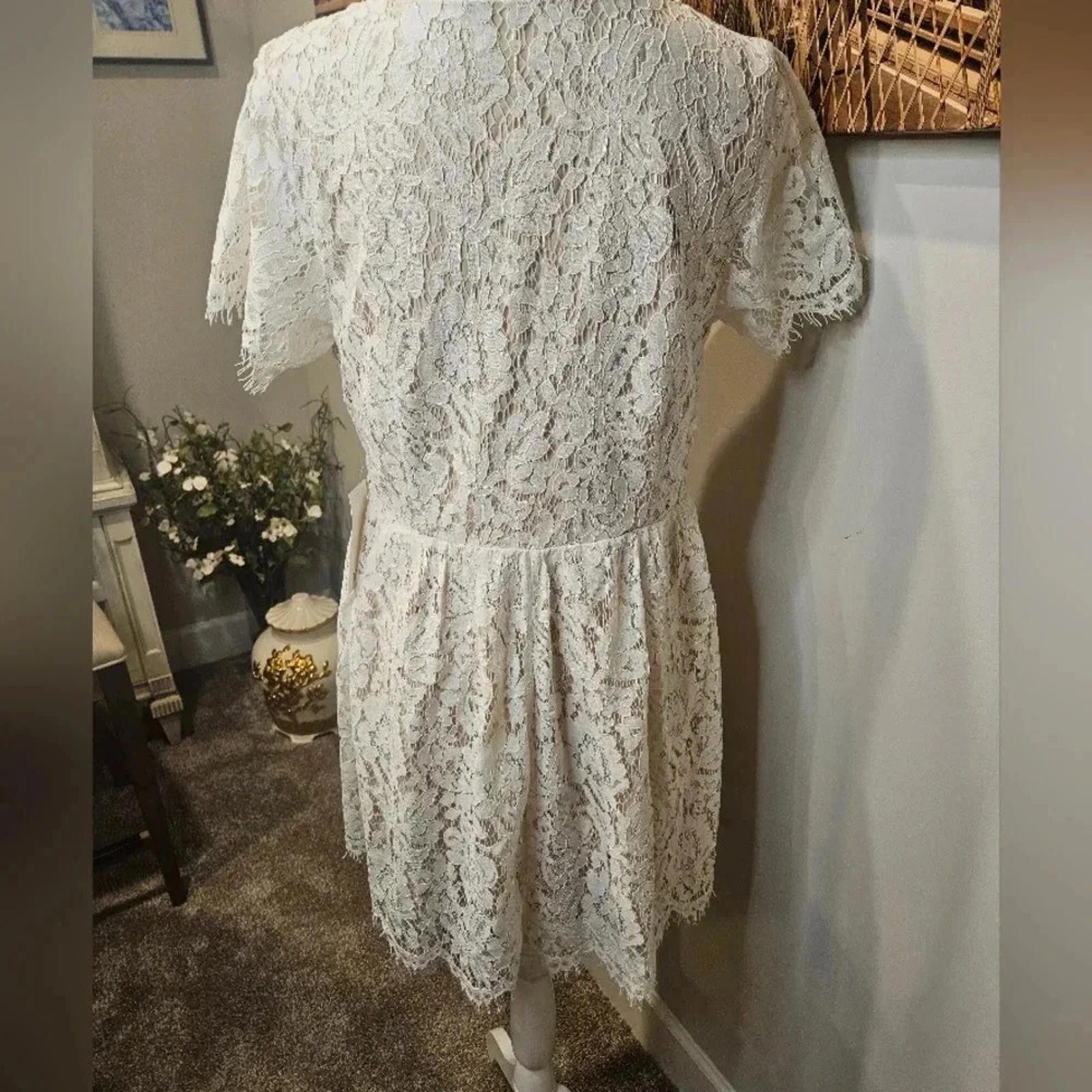 Tori Richard Nwt Tobi White Lace Dress with Tie Detail #70 Size L / US 10 / IT 46 - 4 Thumbnail
