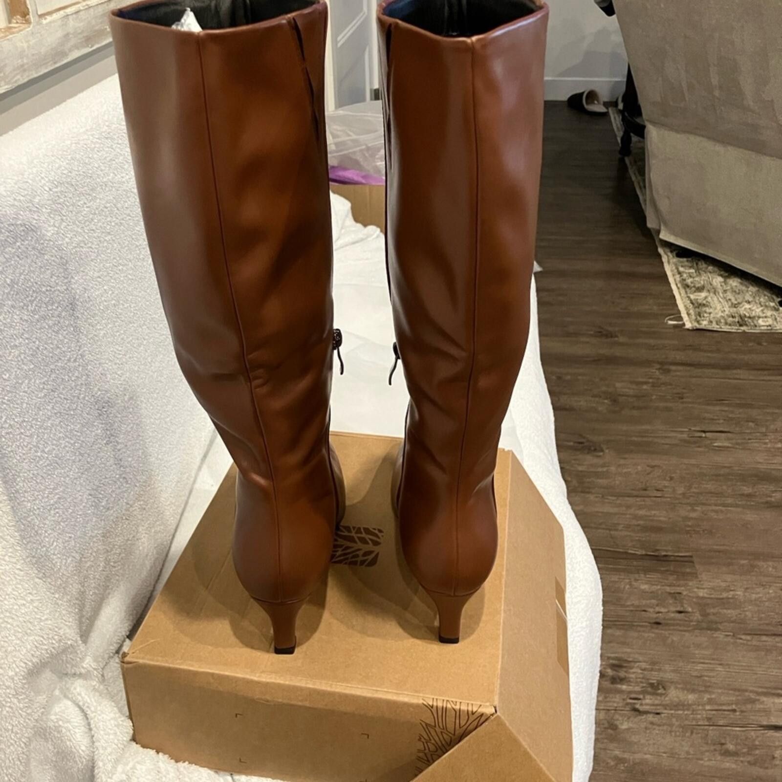 Other Women's Tall Brown Leather-Look Heeled Boots Size US 7 / IT 37 - 3 Thumbnail