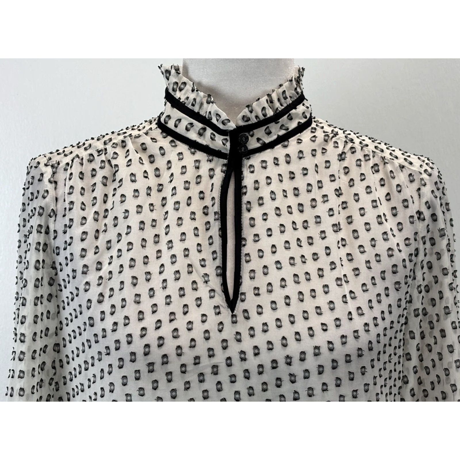 J.Crew Women’s J. Crew Factory Swiss Dot Sheer Blouse Top Sz 6 High neck EUC Size M / US 6-8 / IT 42-44 - 5 Thumbnail