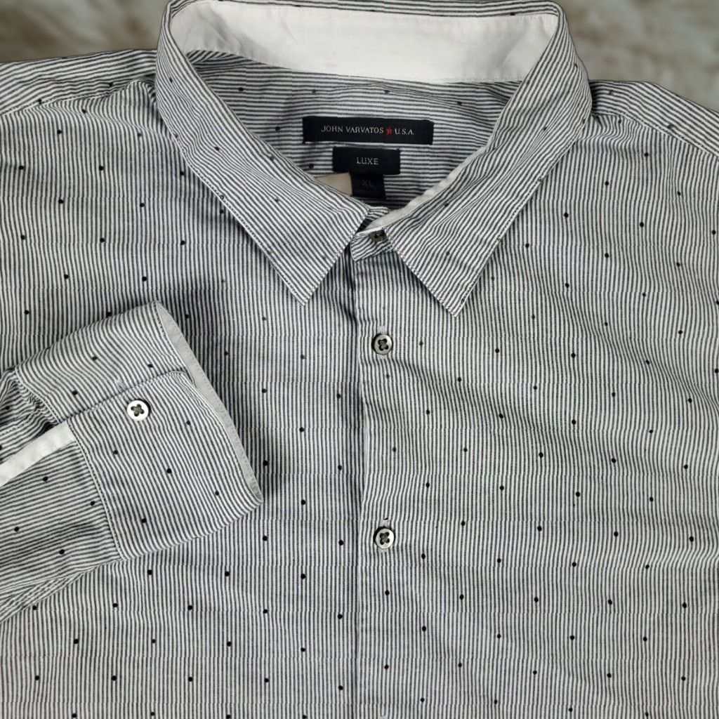 John Varvatos John Varvatos Button-Up Shirt Mens XL Gray Striped Long Sleeve Casual Size US XL / EU 56 / 4 - 1 Thumbnail