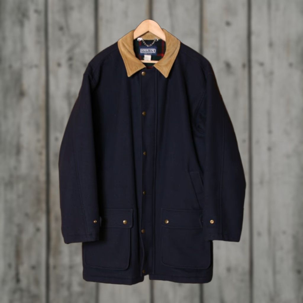 Lands' End VINTAGE Lands' End Navy Blue Wool Blend Plaid Lined Field Chore Coat Sz. L Men's Coat Size US L / EU 52-54 / 3 - 1 Thumbnail