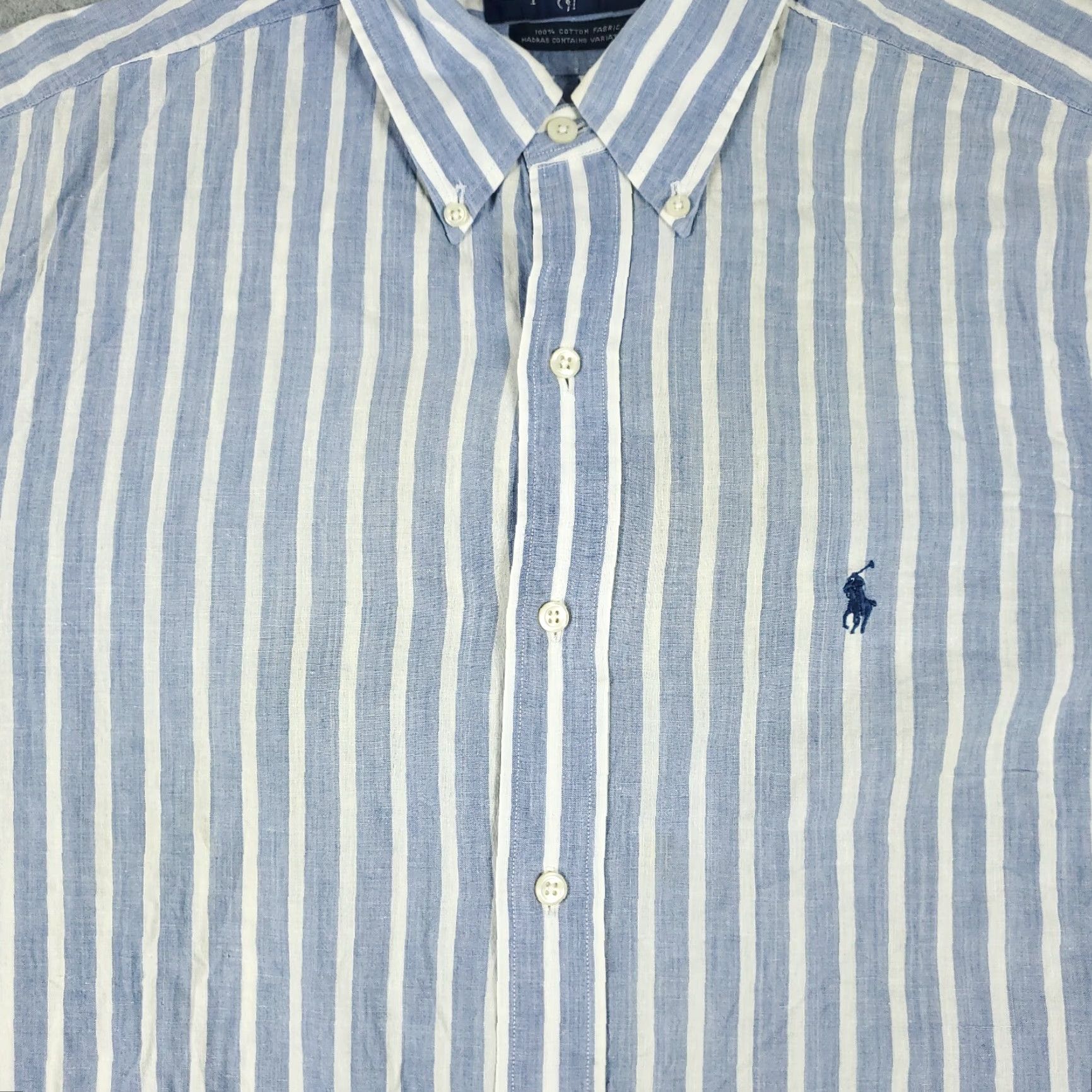Ralph Lauren Ralph Lauren Men's Button-Up Shirt Large Blue Striped Short Sleeve Casual Workwear Size US L / EU 52-54 / 3 - 6 Thumbnail
