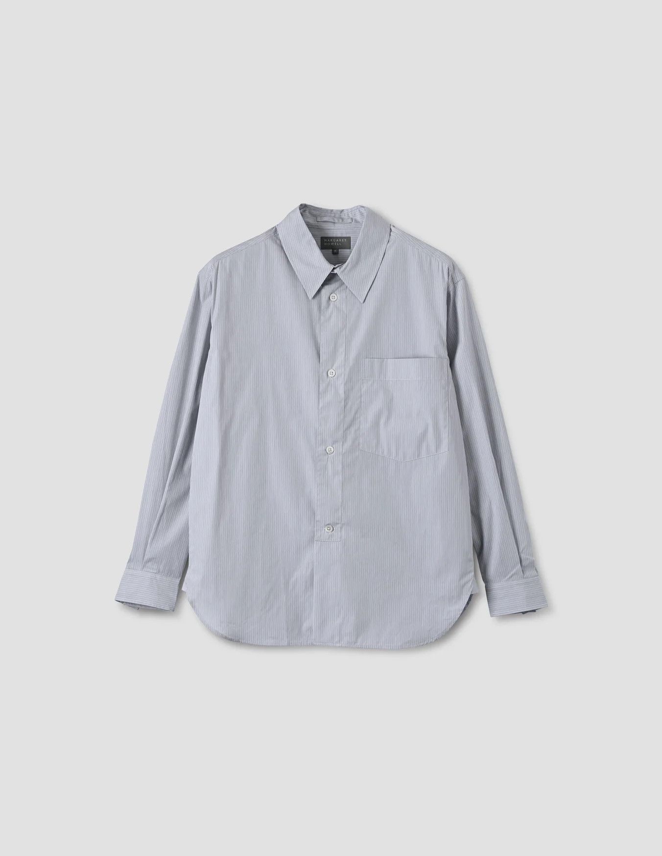 Half Placket Shirt Fine Stripe Cotton Poplin Grey/White