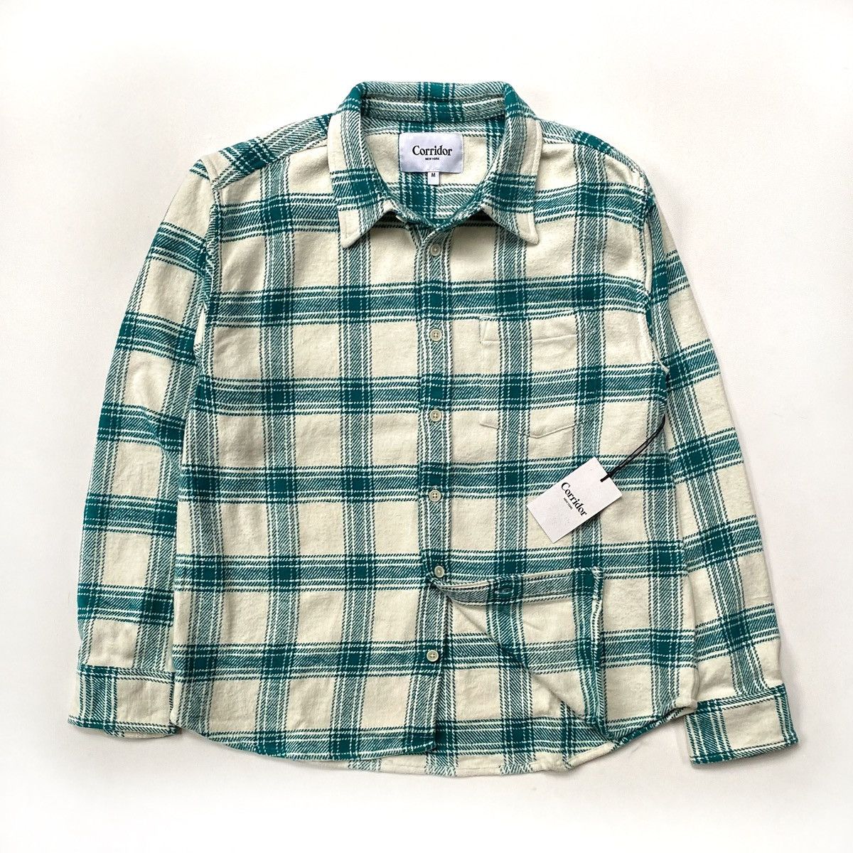 image of NWT Corridor F/w ‘23 Jewel Plaid Long Sleeve Flannel Shirt in Cream, Men's (Size XL)