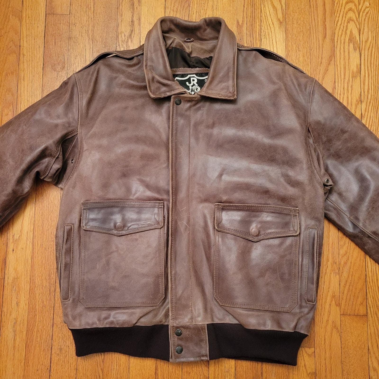 Vintage S Brown Leather Bomber Jacket Faux Fur Collar Aviator Flyboy Size US S / EU 44-46 / 1 - 2 Thumbnail
