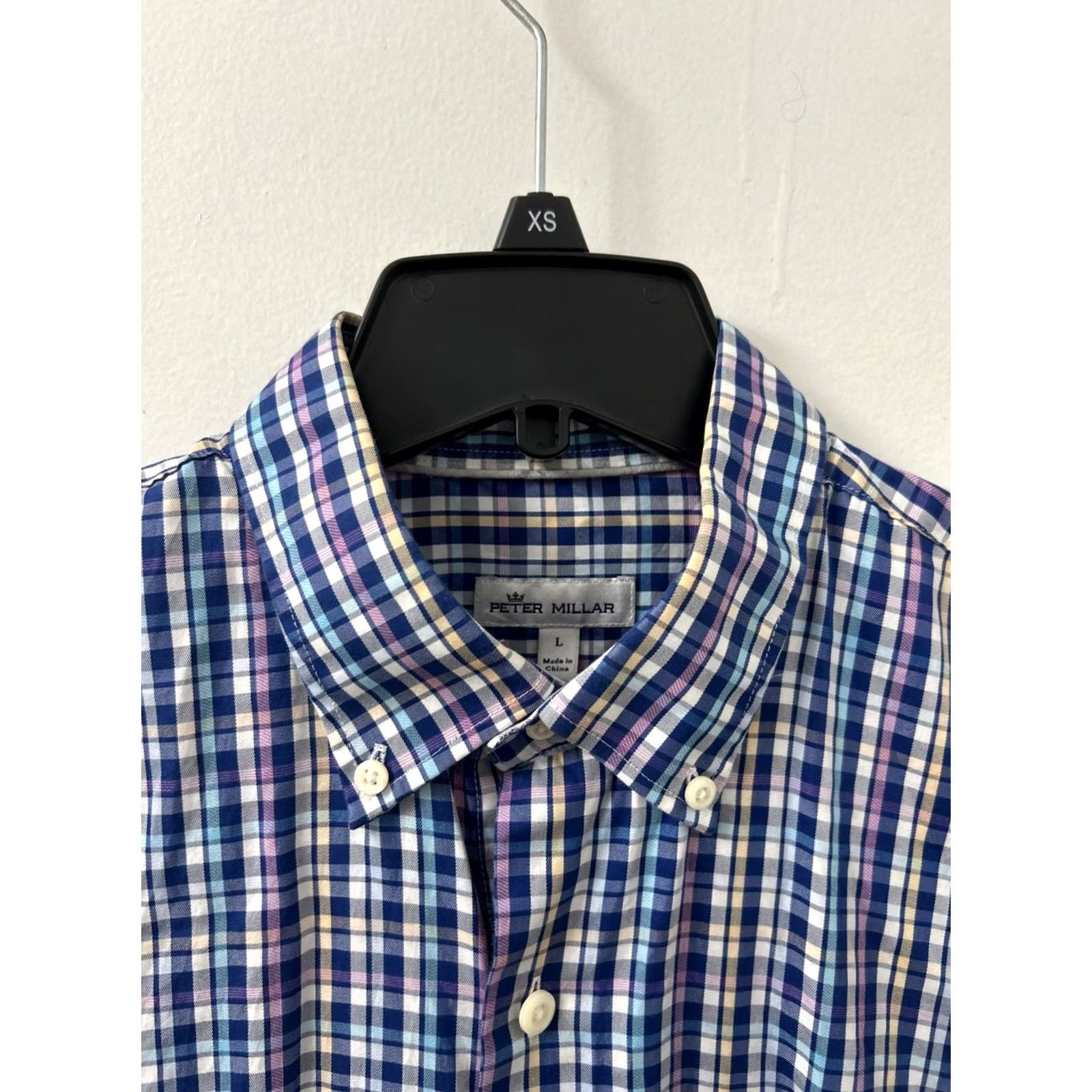 Peter Millar Peter Millar Shirt Mens L Blue Plaid Cotton Silk Button-Down Long Sleeve Knit Pocket Breathable Easy Care Regular Fit Size US L / EU 52-54 / 3 - 4 Thumbnail