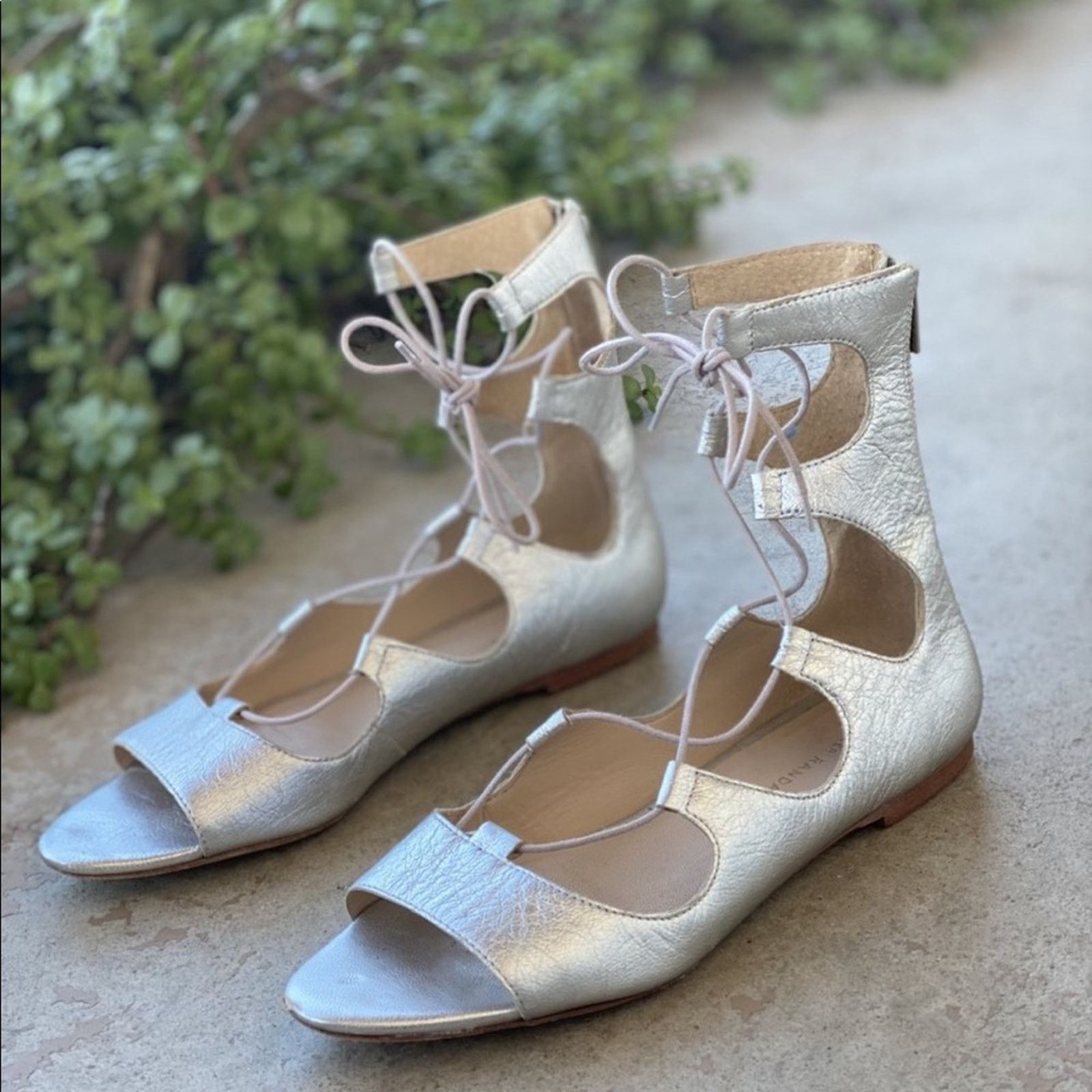 Loeffler Randall LOEFFLER RANDALL Metallic Silver Leather Sandal Flats 8.5 Size US 8.5 / IT 38.5 - 8 Thumbnail
