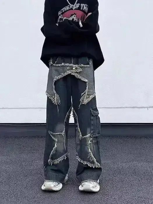 Japanese Brand Embroidered Star Baggy Denim Jeans Size US 32 / EU 48 - 6 Thumbnail