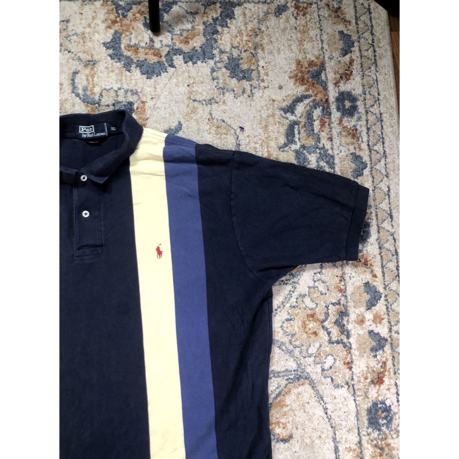 Polo Ralph Lauren Polo by Ralph Lauren Polo Shirt Mens XL Navy Yellow Stripe Pony Logo Casual Size US XL / EU 56 / 4 - 4 Thumbnail