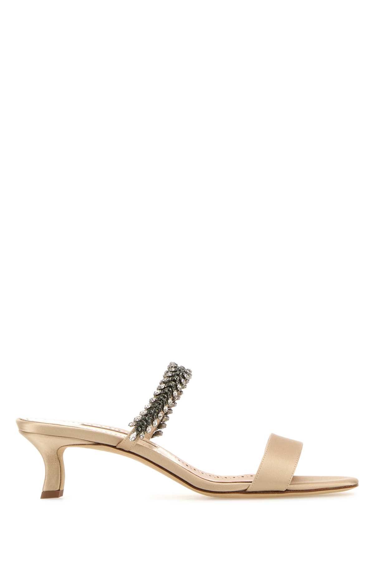 Manolo Blahnik Nude Satin Kifasan Mules Size US 6 / IT 36 - 1 Thumbnail