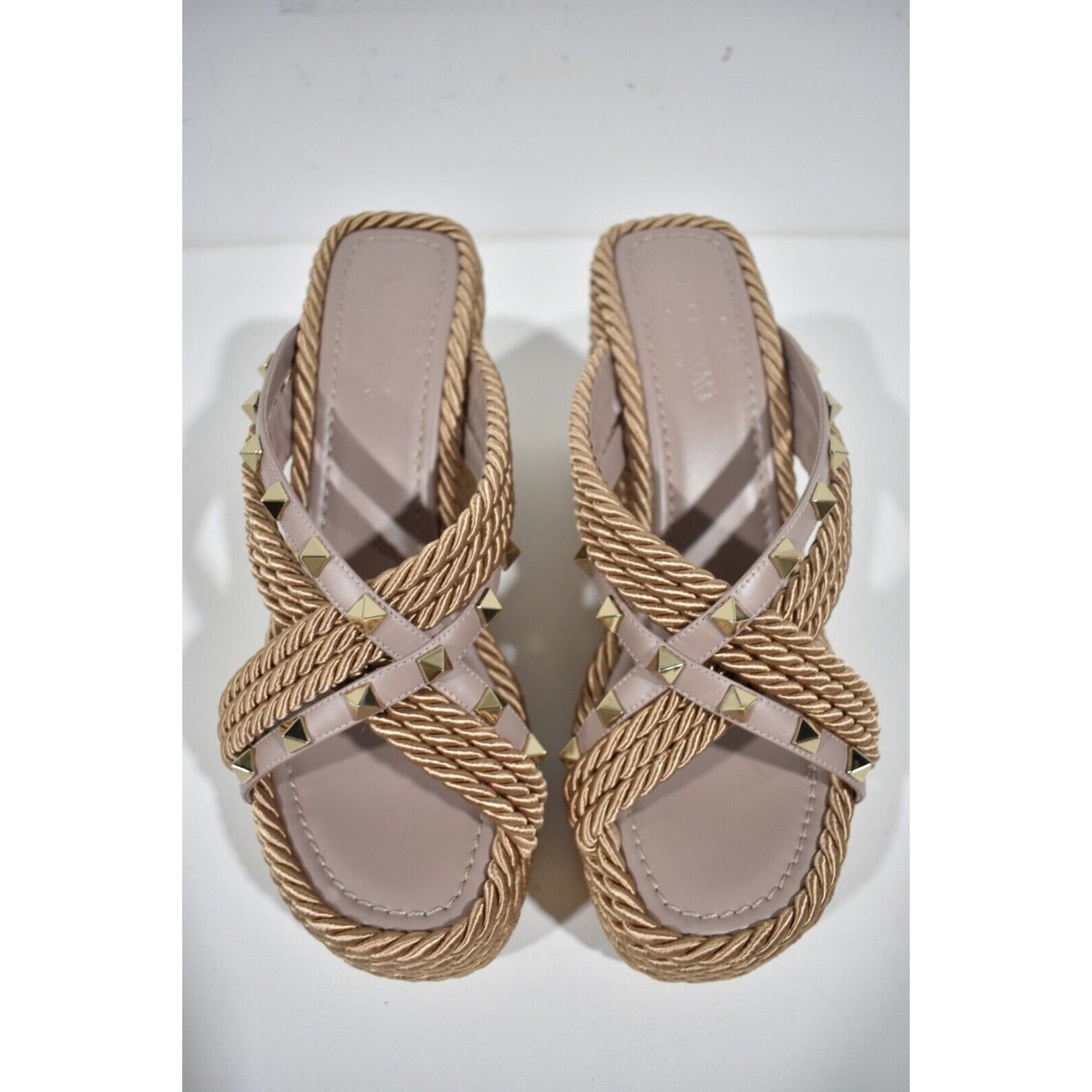 Valentino Valentino Rockstud Torchon Poudre Nude Cord Rope Wedge Size US 12 / IT 42 - 8 Thumbnail
