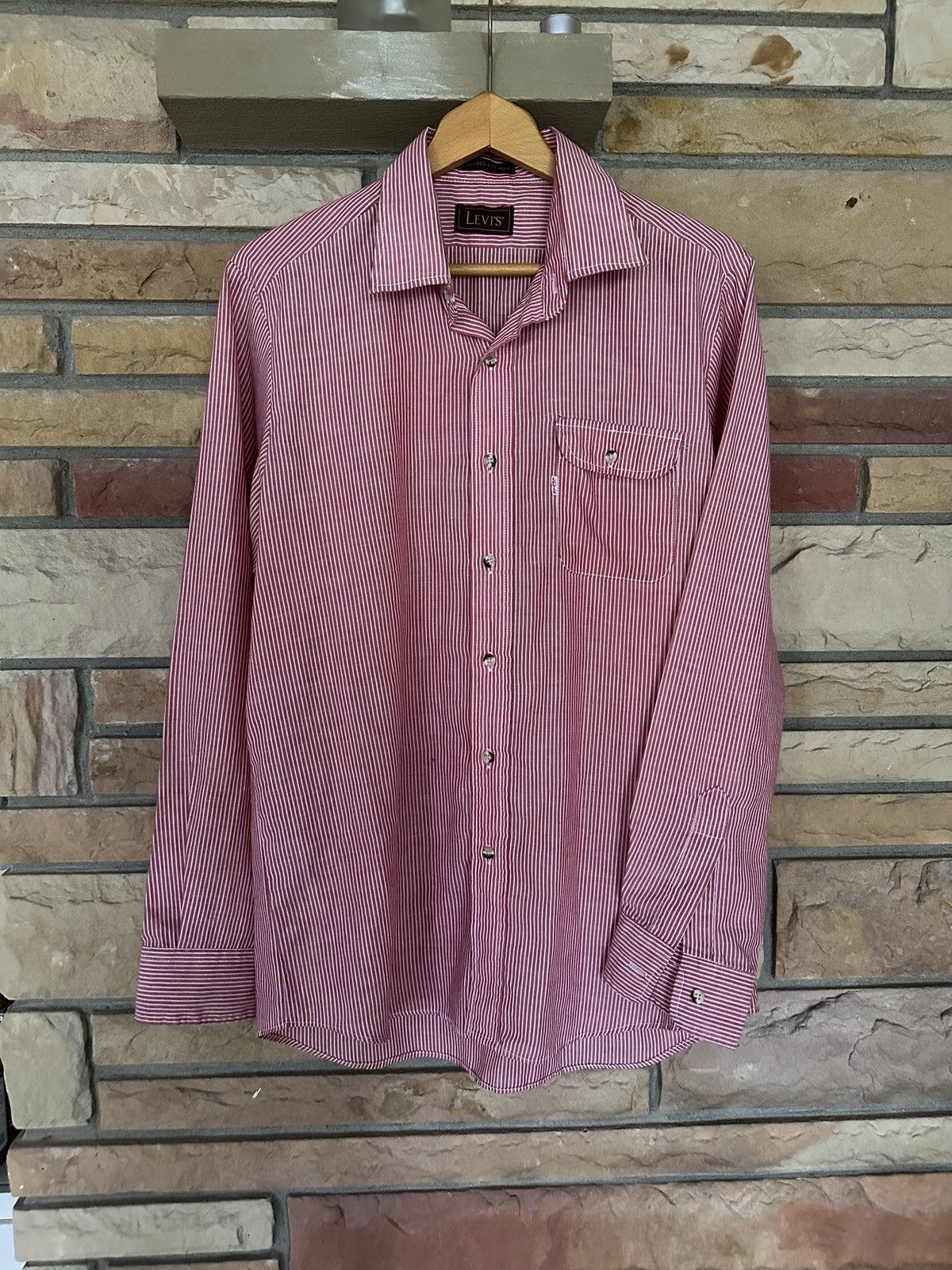Levi's Vintage 90s Levi’s Tailored for Men Striped Red Button Up Size US L / EU 52-54 / 3 - 1 Thumbnail