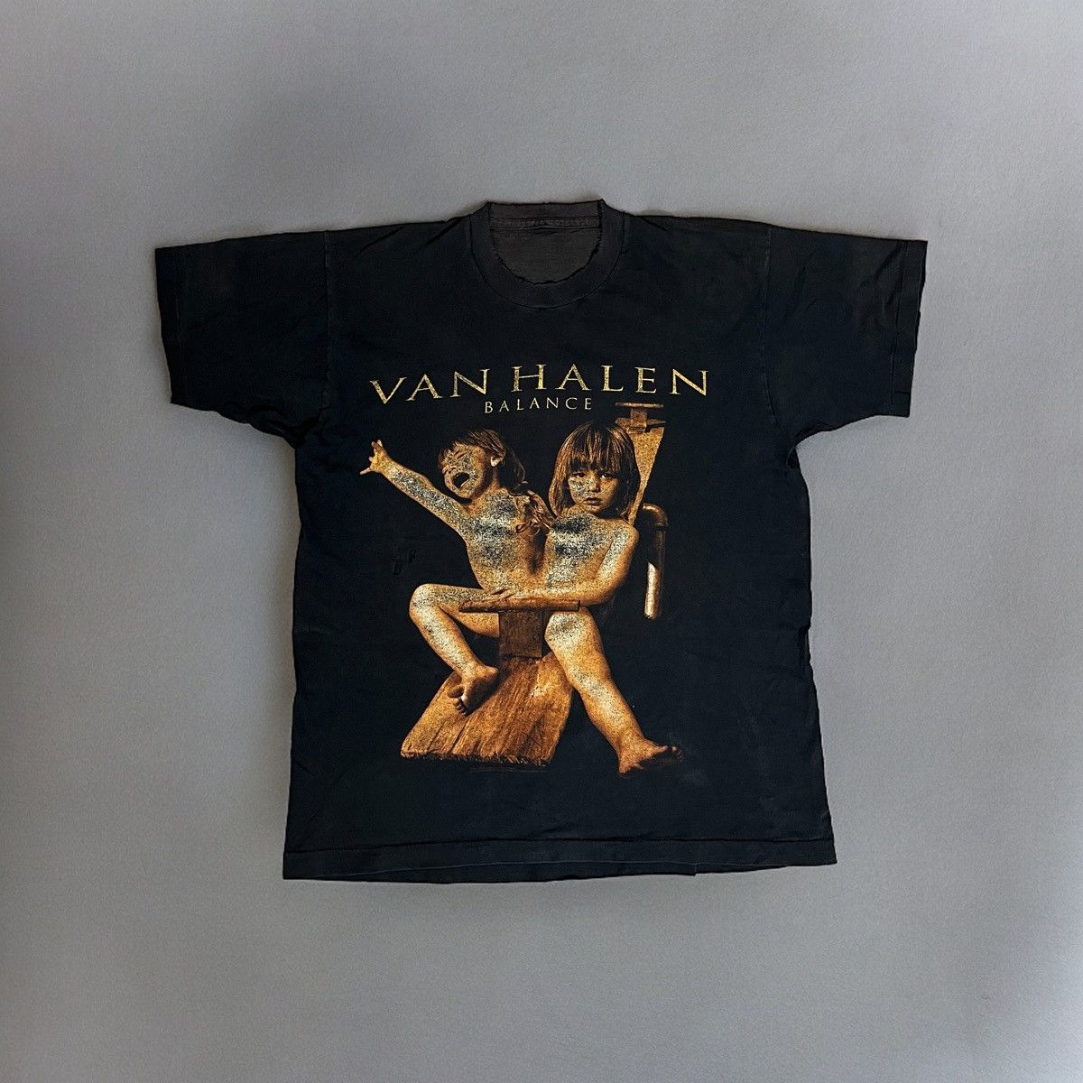 image of Band Tees x Hype 1995 Van Halen Balance Band Tee Thrashed Faded in Black, Men's (Size XL)