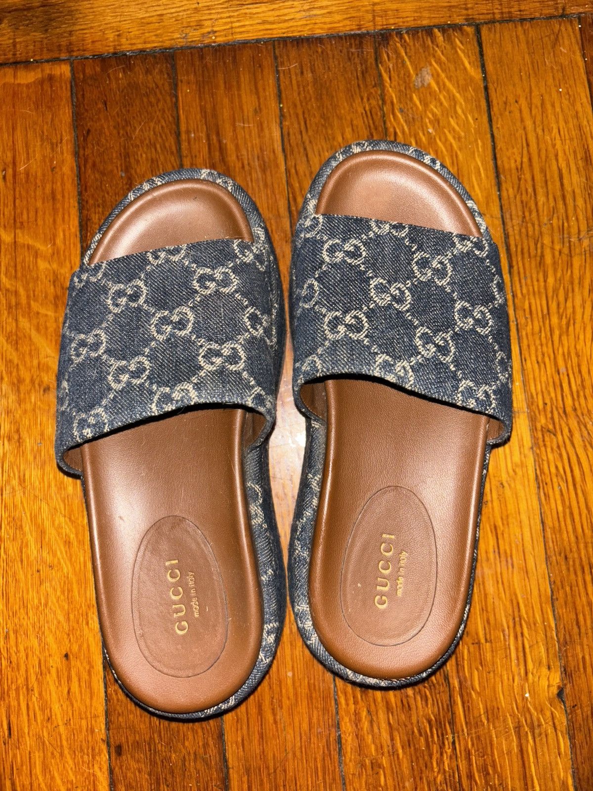 Gucci Gucci Women's Angelina Platform Slide Sandals GG Denim Size US 4 / IT 34 - 1 Thumbnail
