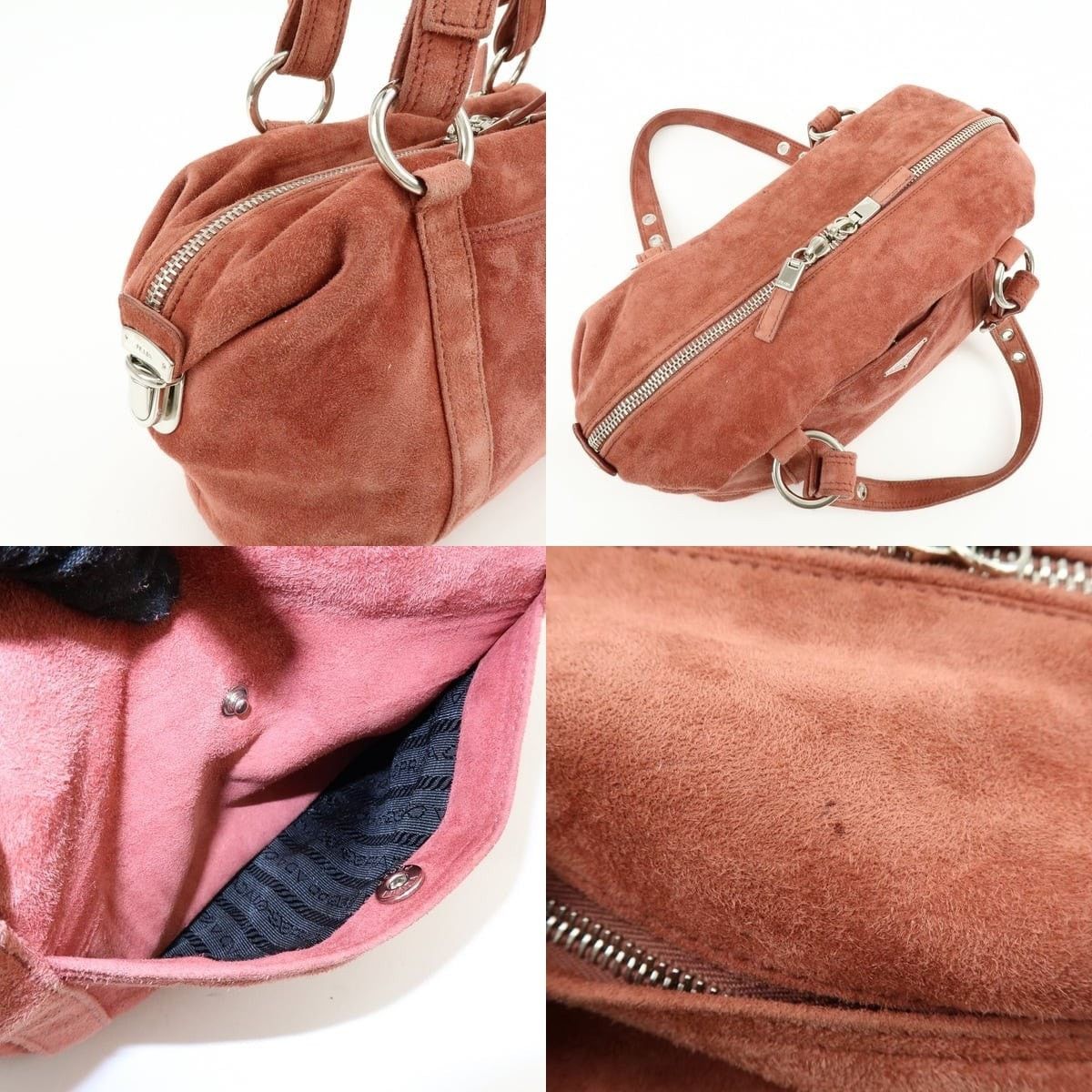 Prada Prada Boston Suede Shoulder Bag Pink Size ONE SIZE - 6 Thumbnail