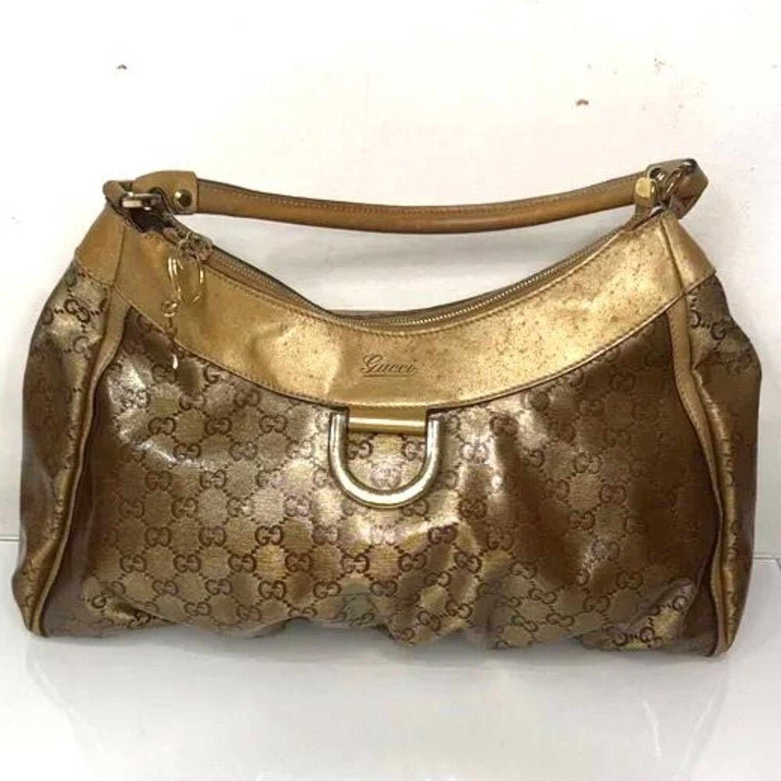 Gucci 💛GUCCI Gold Metallic GG Coated Canvas Hobo Bag 💛 Size ONE SIZE - 1 Thumbnail
