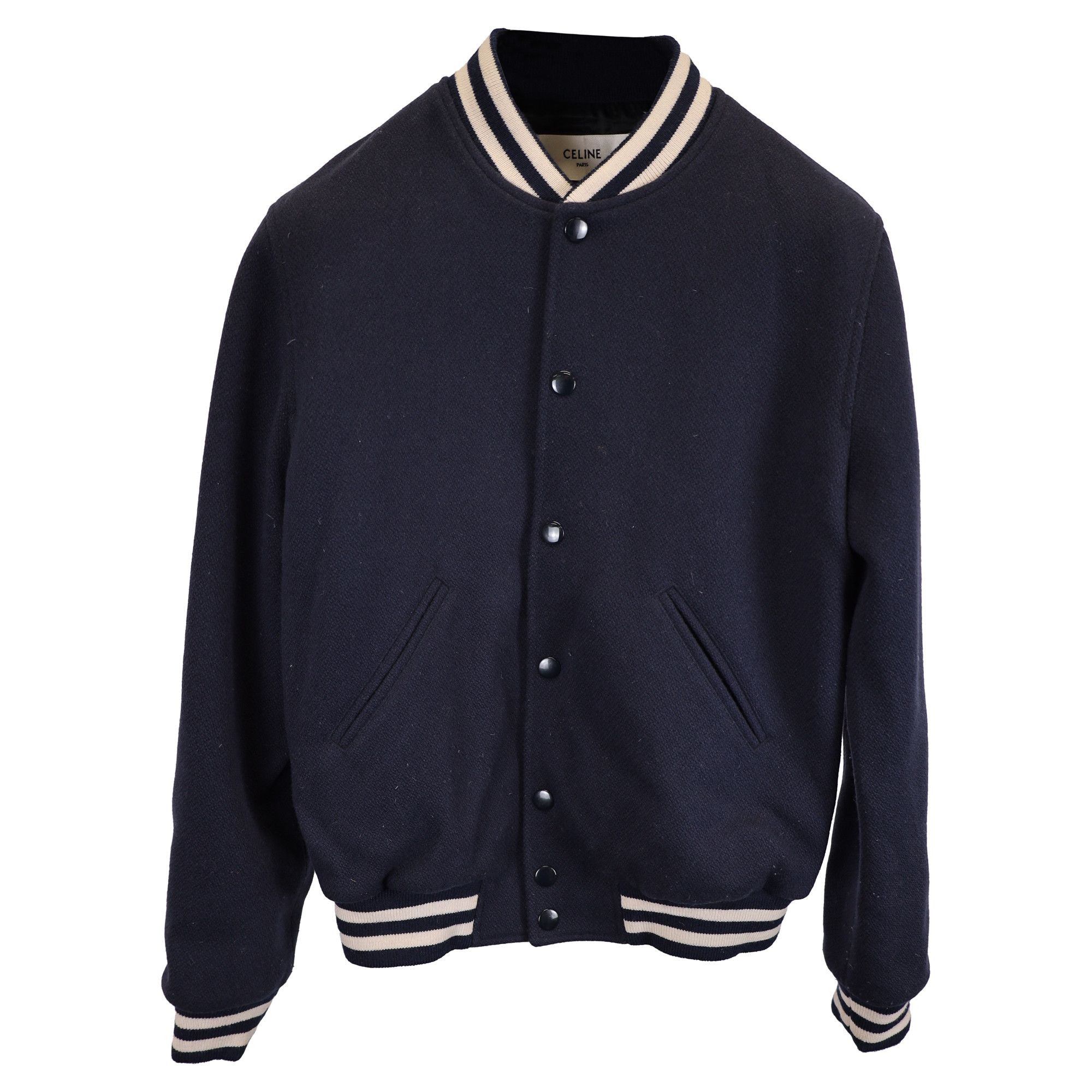 Celine Celine Varsity Varsity Collegiate Bomber Jacket in Navy Blue Size US S / EU 44-46 / 1 - 1 Thumbnail