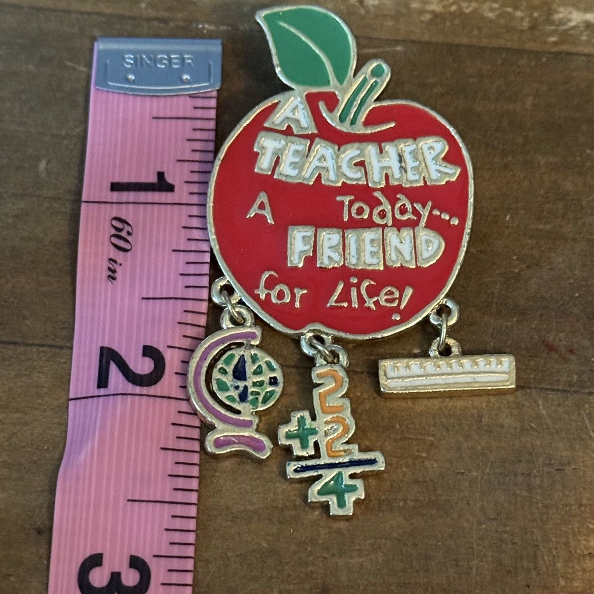 Vintage Vintage Teacher is a Friend for Life red enamel apple brooch Size ONE SIZE - 2 Thumbnail