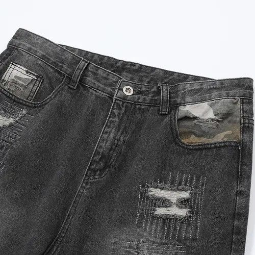 VIBE Camouflage Patchwork Hole Bottom Jeans Size US 33 - 8 Thumbnail