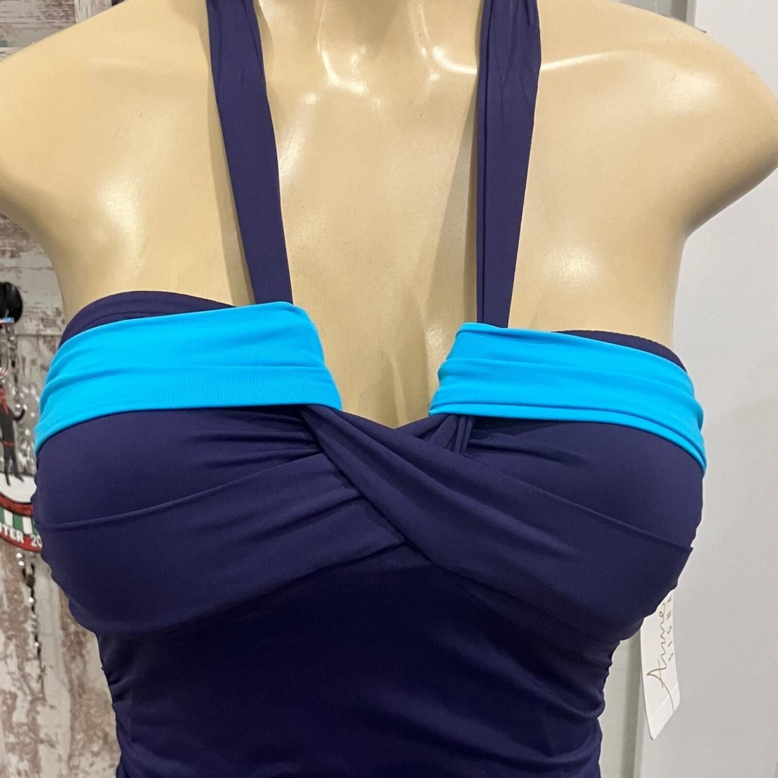 Other Anne Cole Navy with Aqua Twist-Front 2-Piece Swim Size ONE SIZE - 8 Thumbnail
