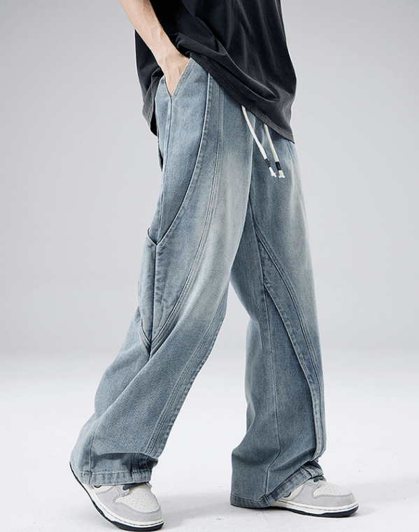 Japanese Brand Washed blue straight loose American drawstring jeans Size US 32 / EU 48 - 2 Thumbnail